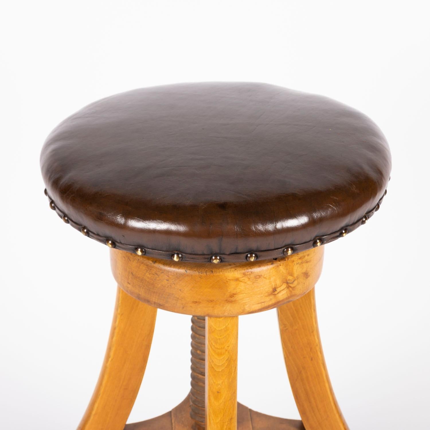 Leather Danish Bar Stool of Adjustable Height For Sale
