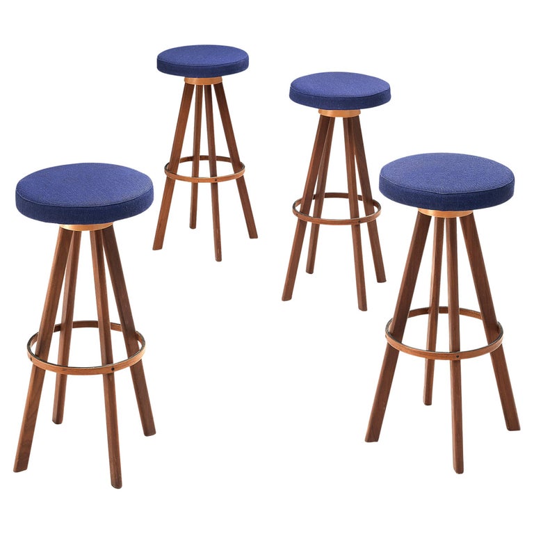 Hans Olsen for Frem Rojle Bar Stools in Wood and Blue Upholstery For Sale at 1stDibs blue wood