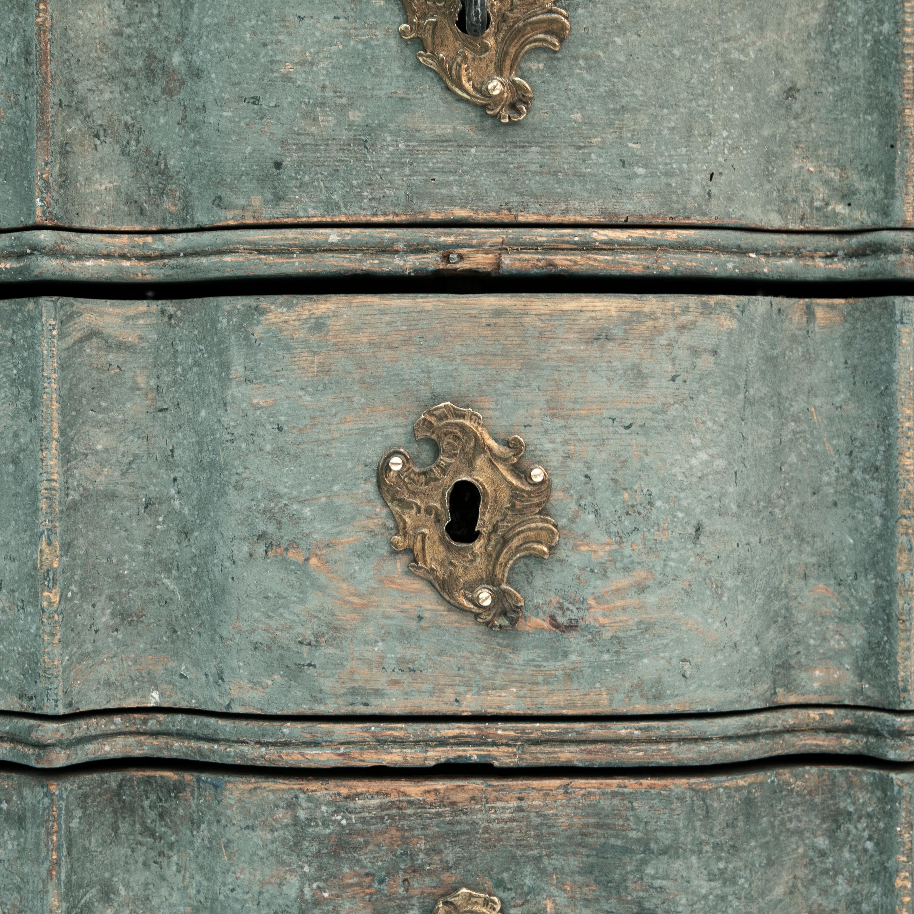 Danish Baroque Blue Scraped Chest of Drawers For Sale 7