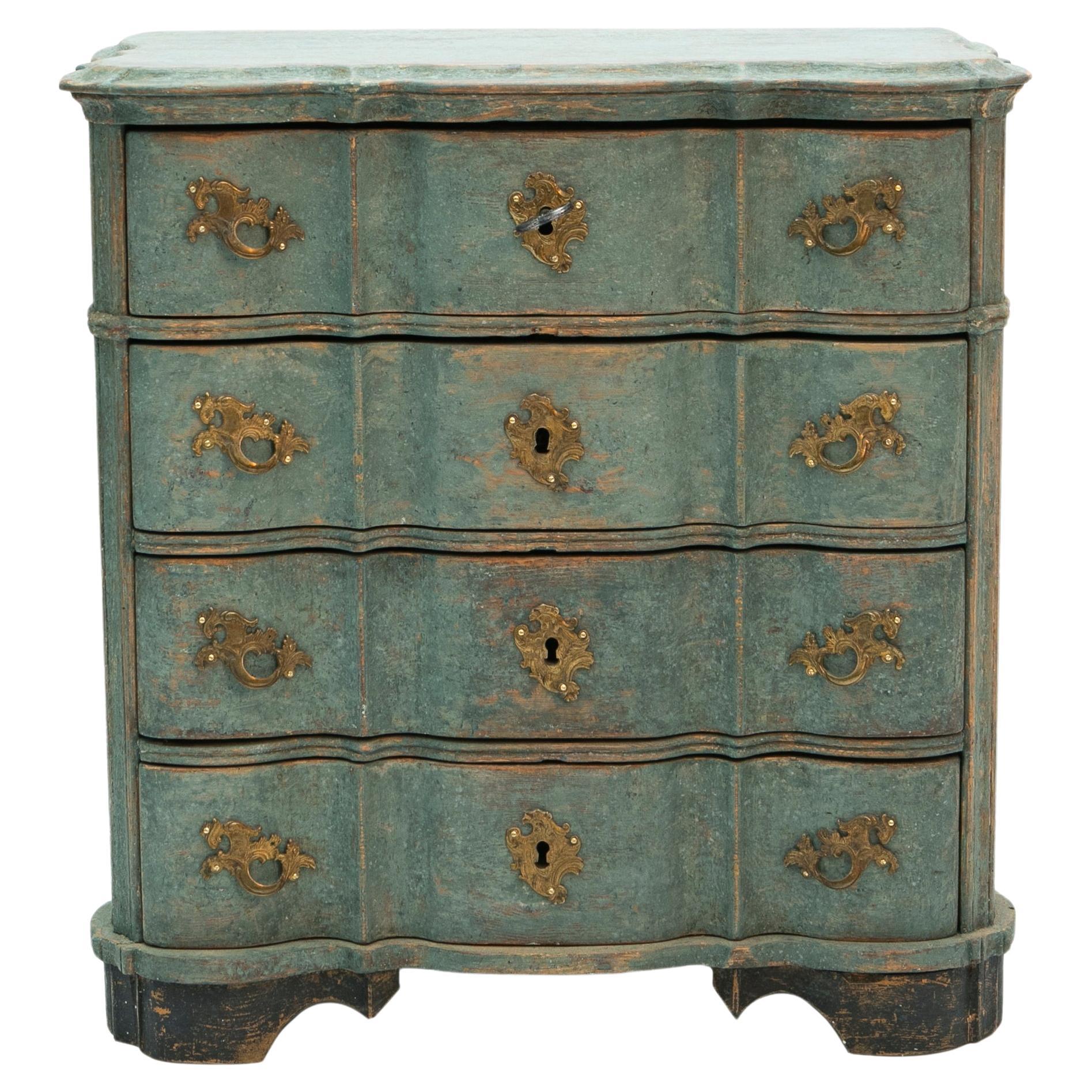 Danish Baroque Blue Scraped Chest of Drawers