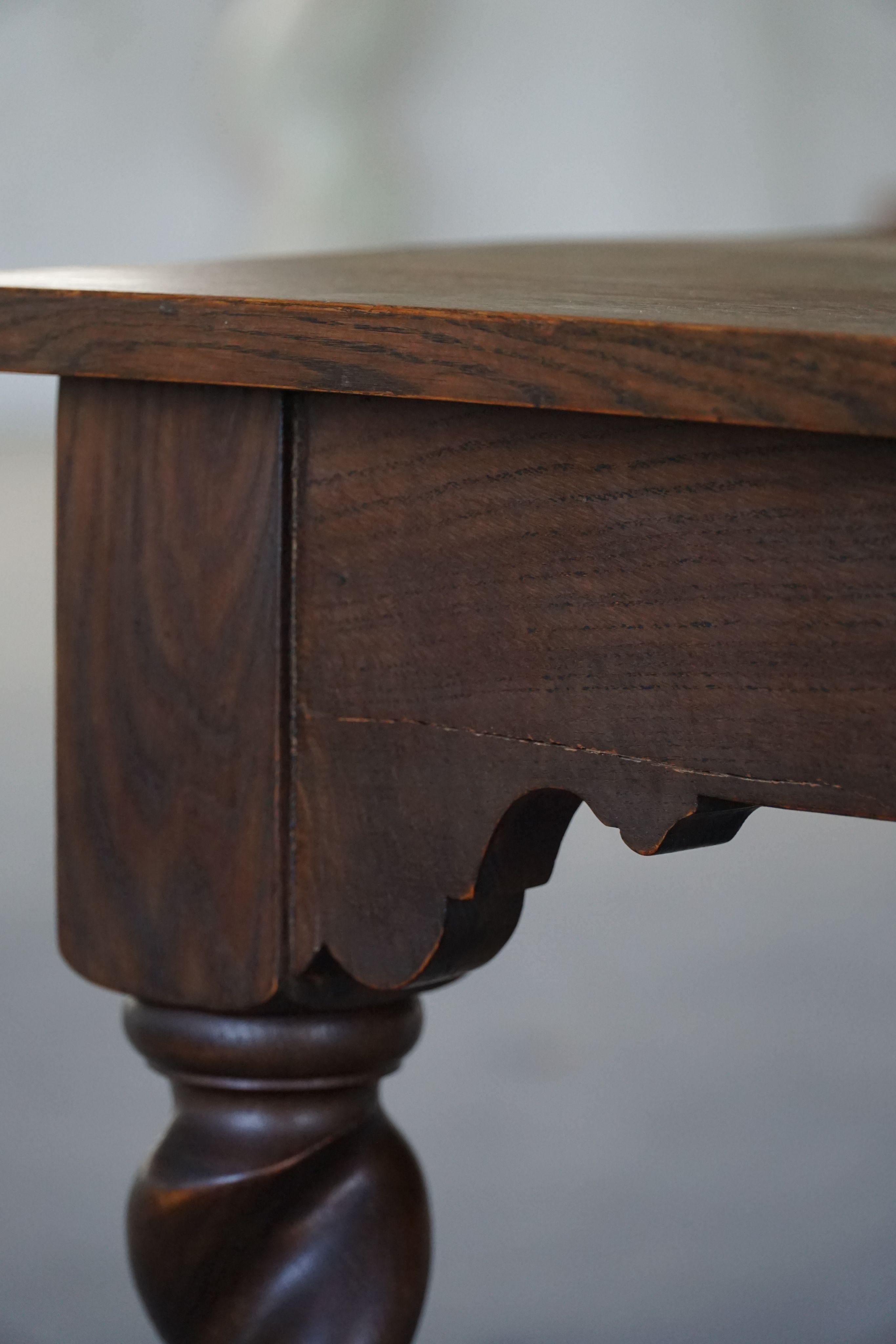 Danish Baroque-Inspired Oak Desk / Dining Table with Barley Twist Legs, 1900s For Sale 4