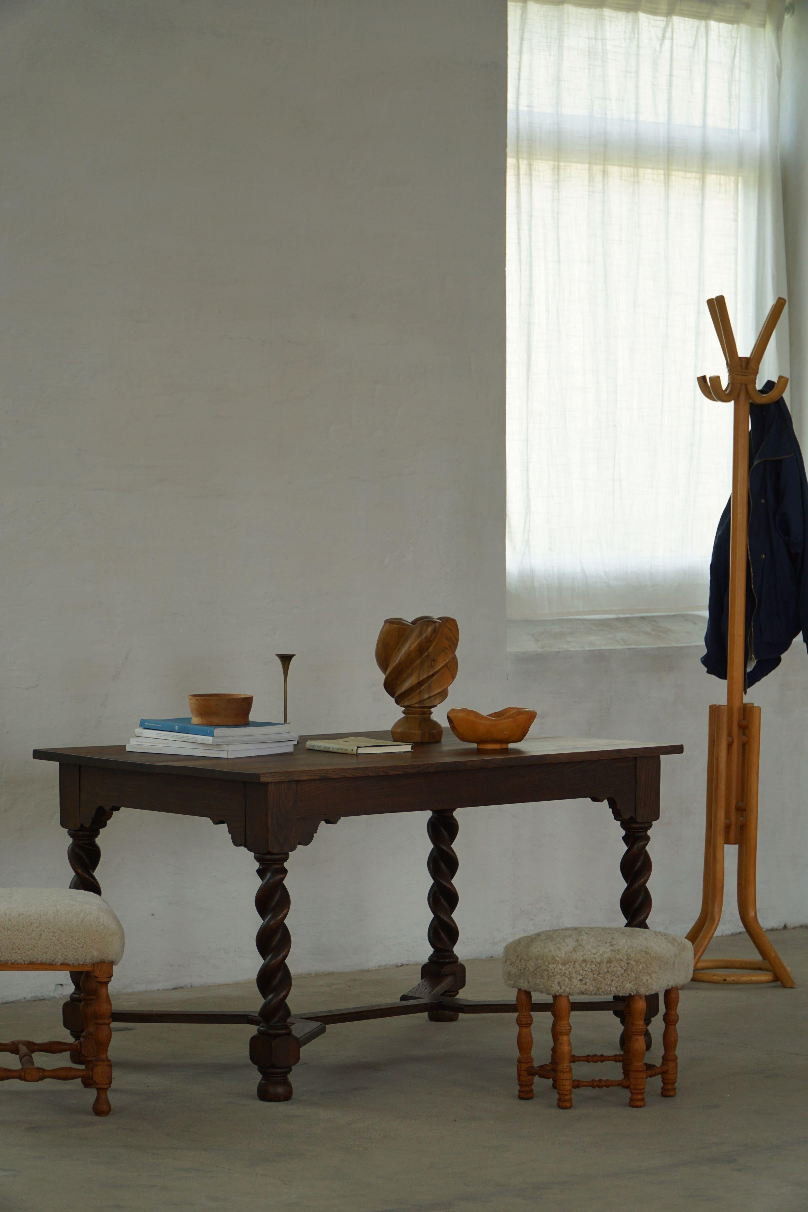 Danish Baroque-Inspired Oak Desk / Dining Table with Barley Twist Legs, 1900s For Sale 5