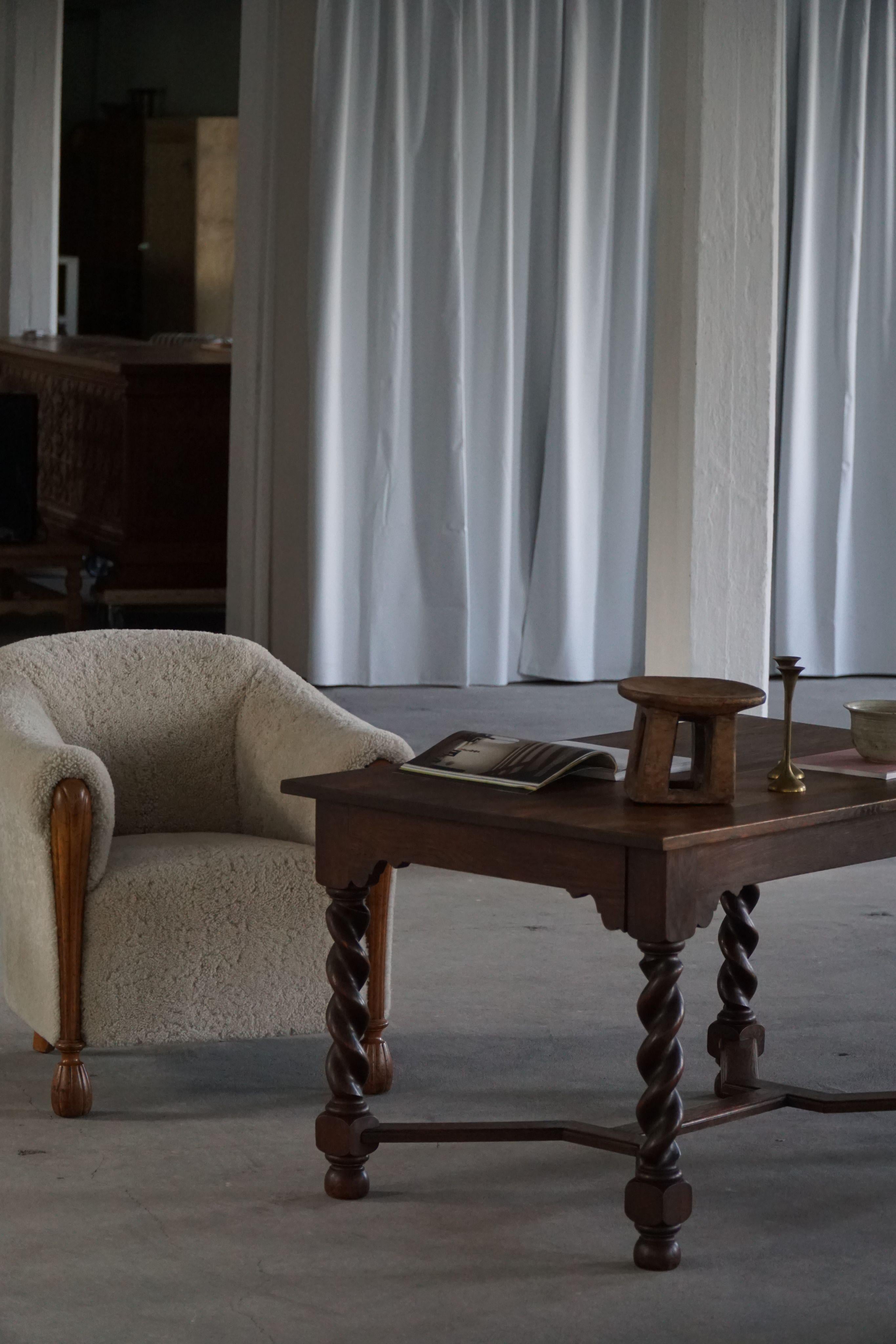 Danish Baroque-Inspired Oak Desk / Dining Table with Barley Twist Legs, 1900s For Sale 6
