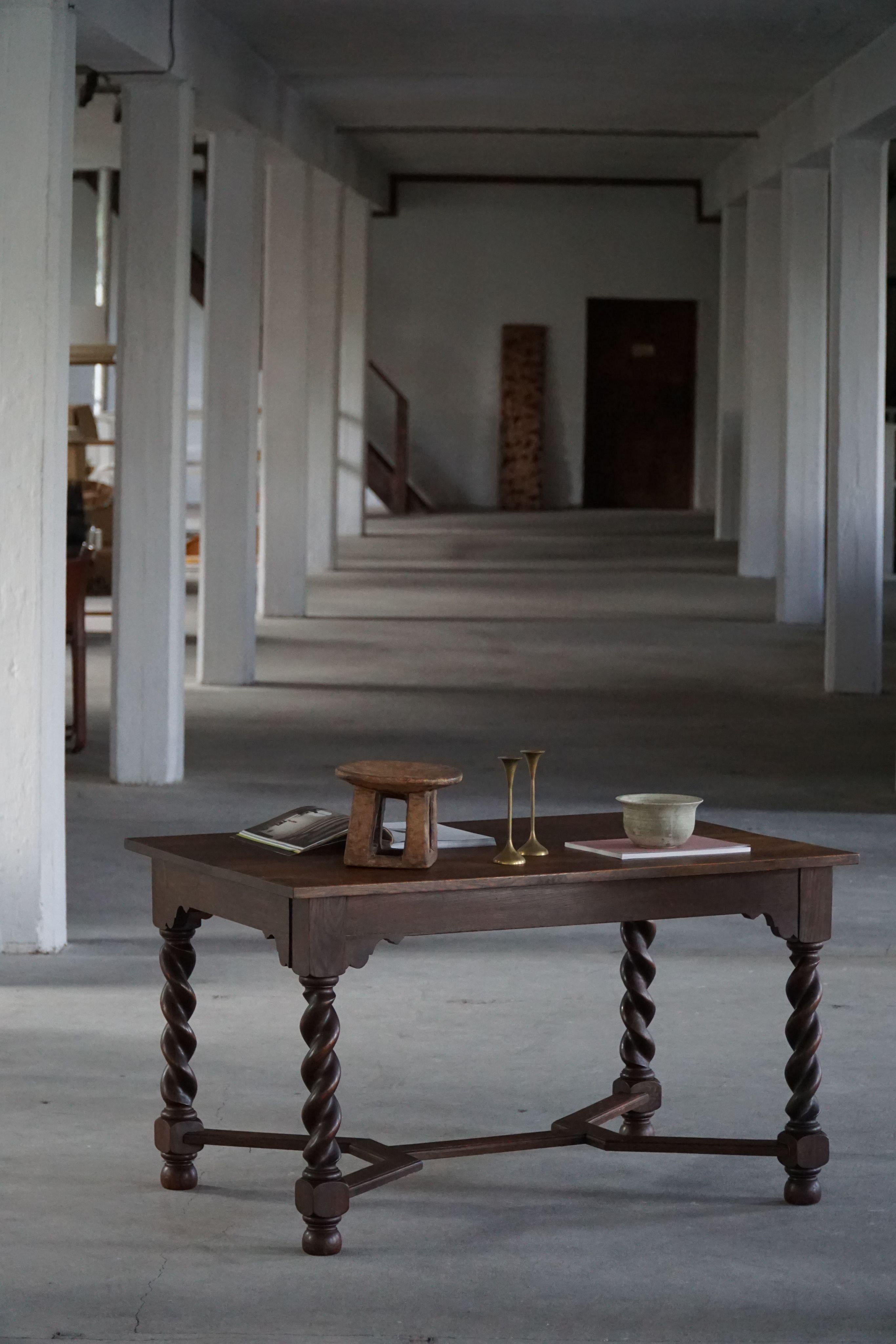 20th Century Danish Baroque-Inspired Oak Desk / Dining Table with Barley Twist Legs, 1900s For Sale