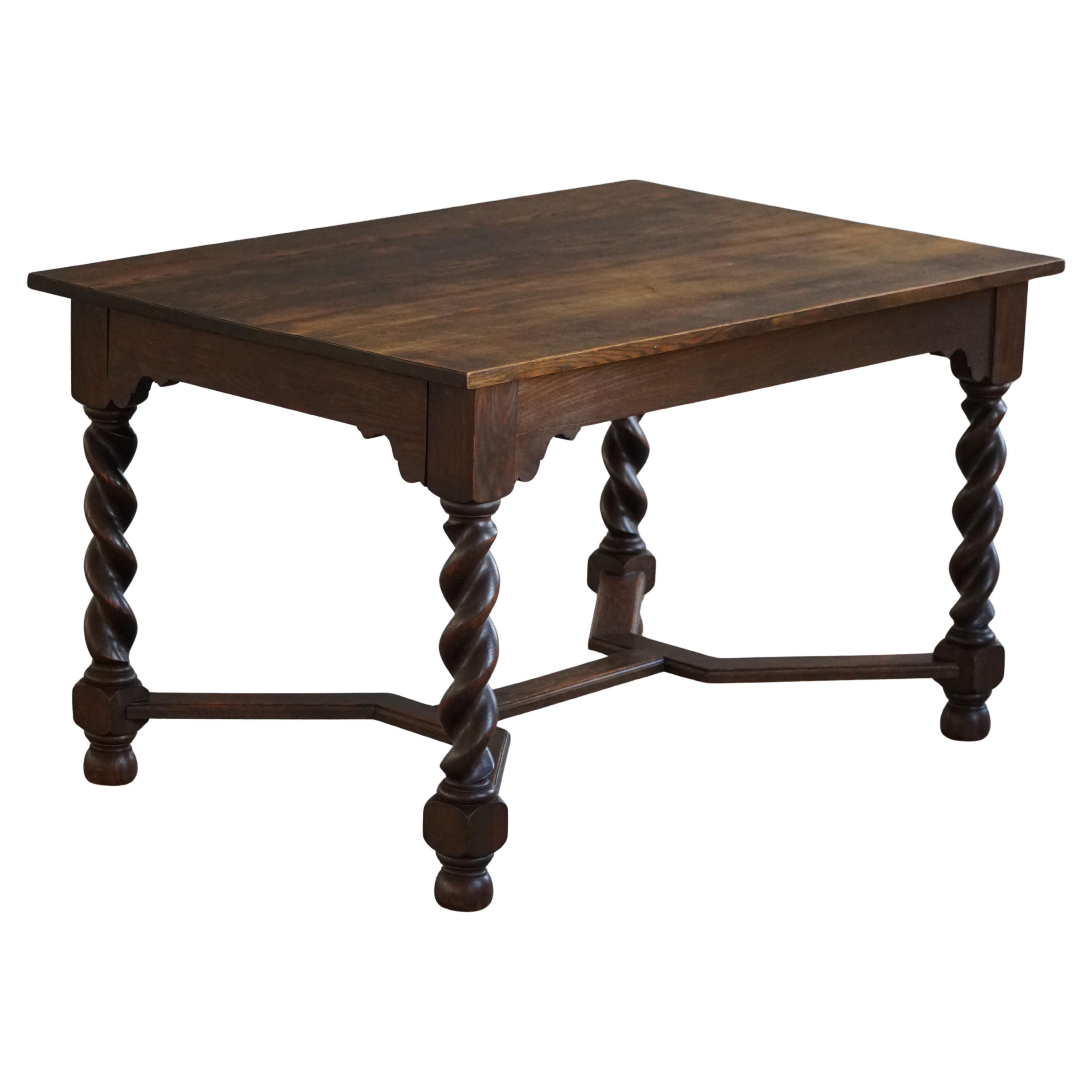 Danish Baroque-Inspired Oak Desk / Dining Table with Barley Twist Legs, 1900s For Sale