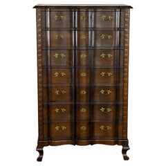 Danish Baroque Oak Serpentine Tallboy Chest of Drawers, 1940s