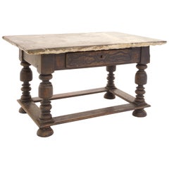 Danish Baroque Stone Table with Grey Stone Top above Black Painted Lower Part