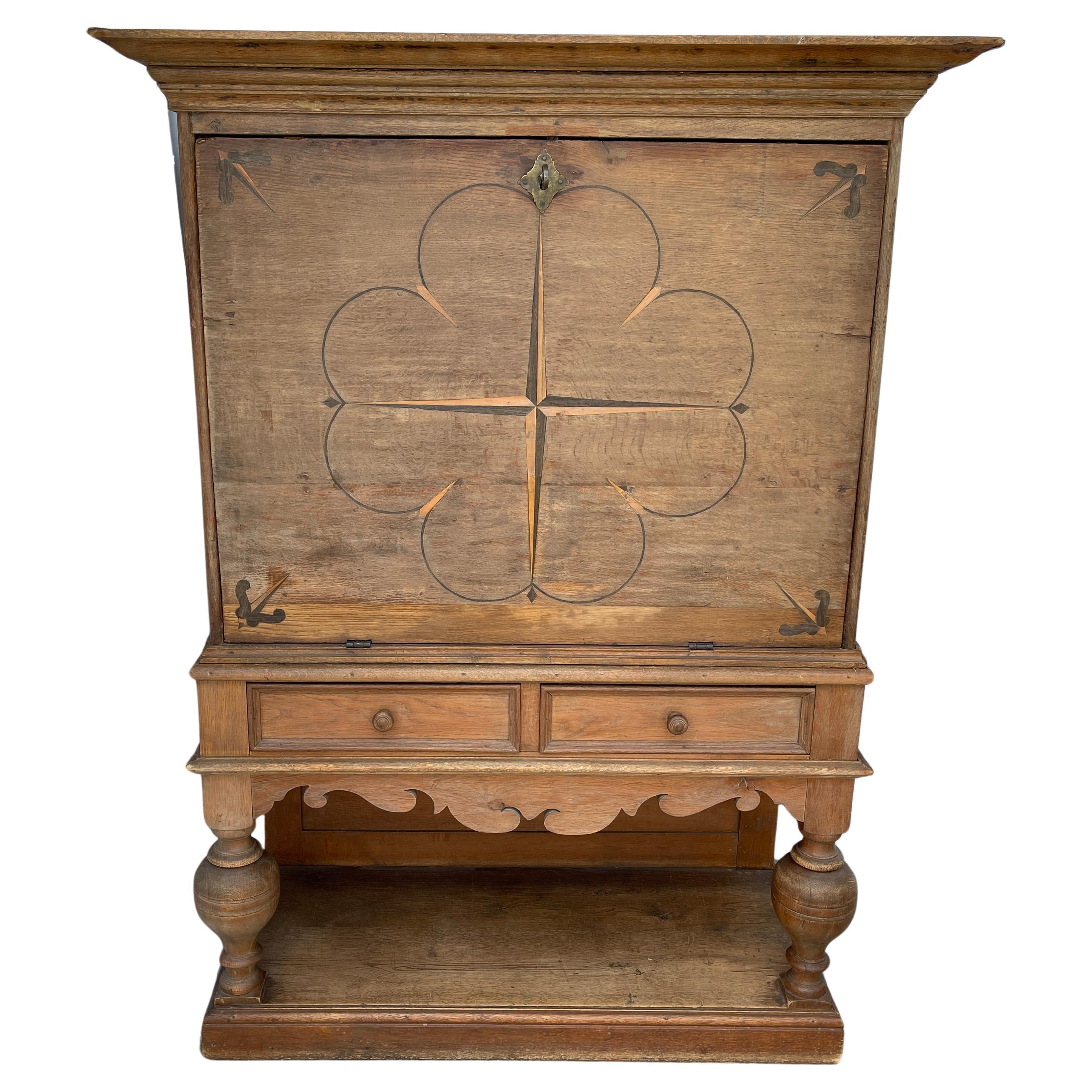 Danish Baroque Writing Cabinet With Nautical Compass Decor, Circa 1740's   For Sale 7