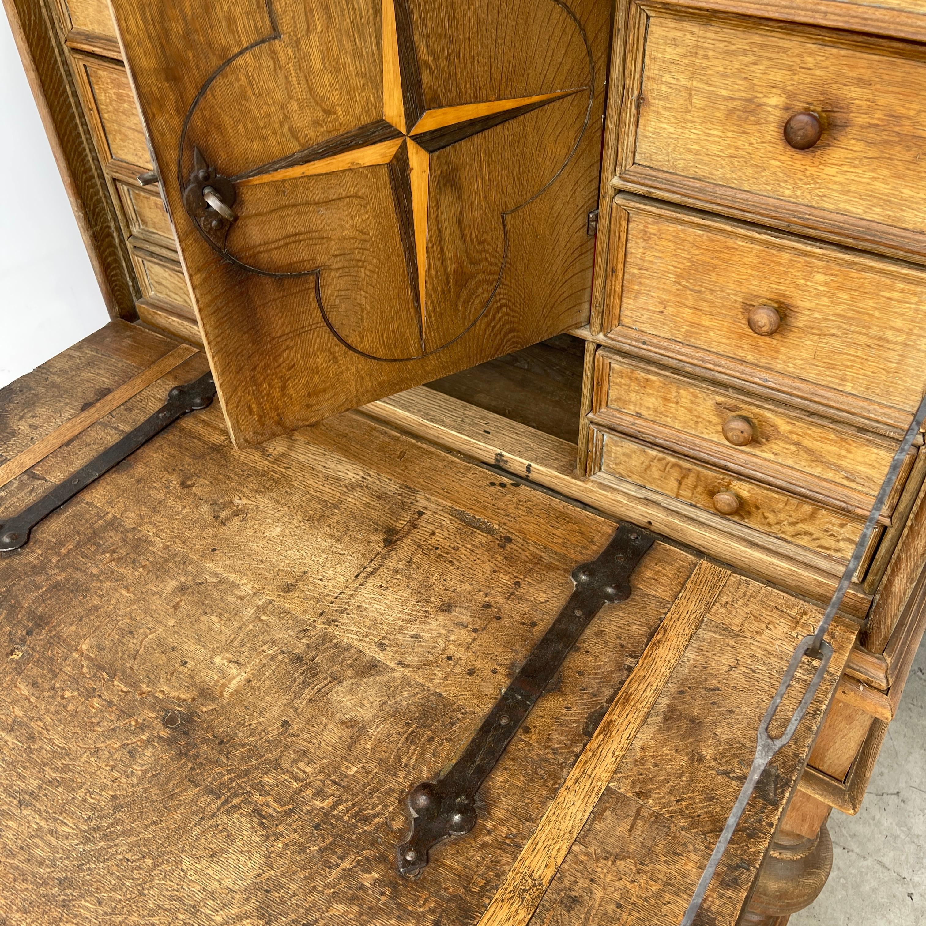 Hand-Crafted Danish Baroque Writing Cabinet With Nautical Compass Decor, Circa 1740's   For Sale