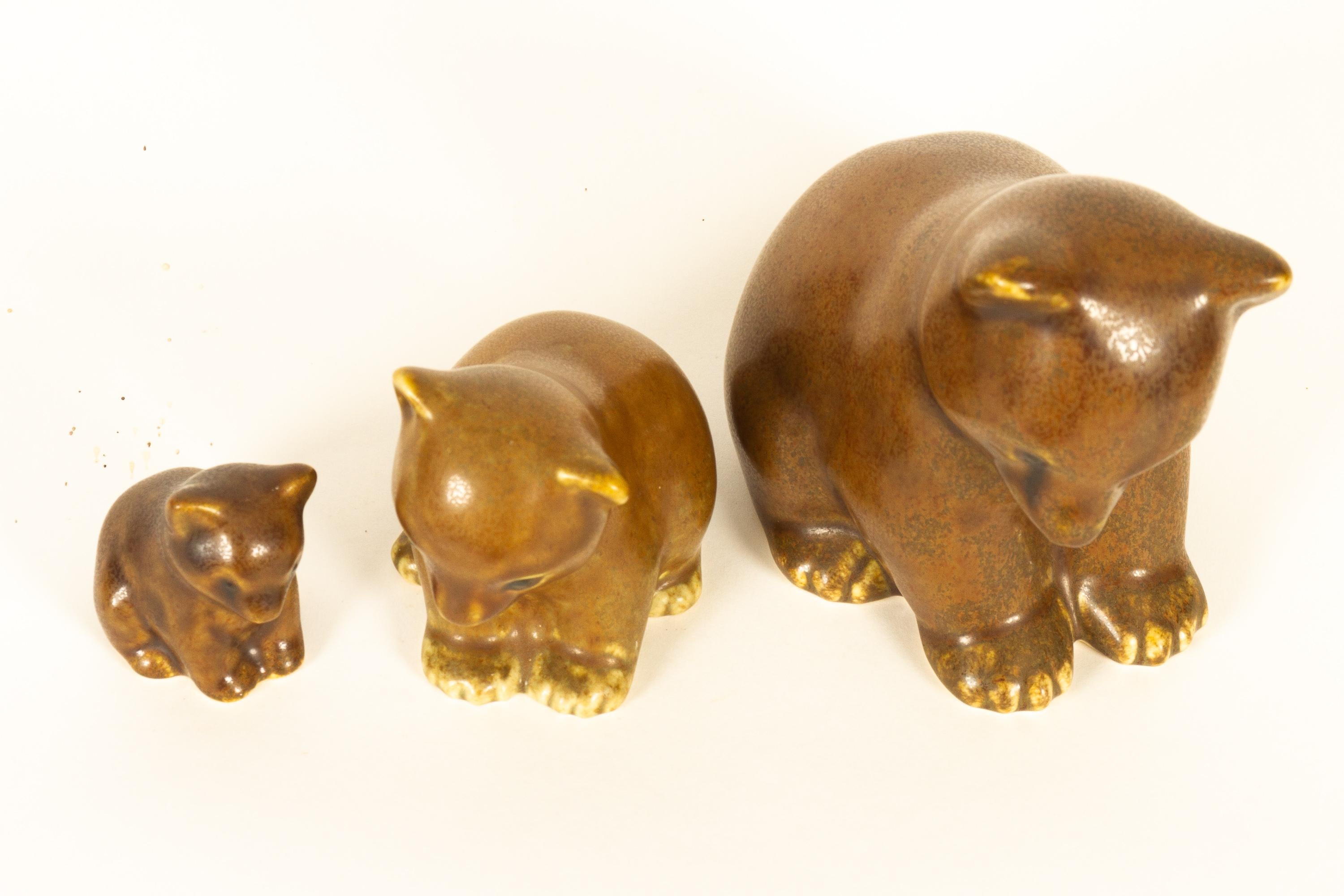 Ceramic Danish Bear Figurines by Knud Basse 1950s, Set of 3