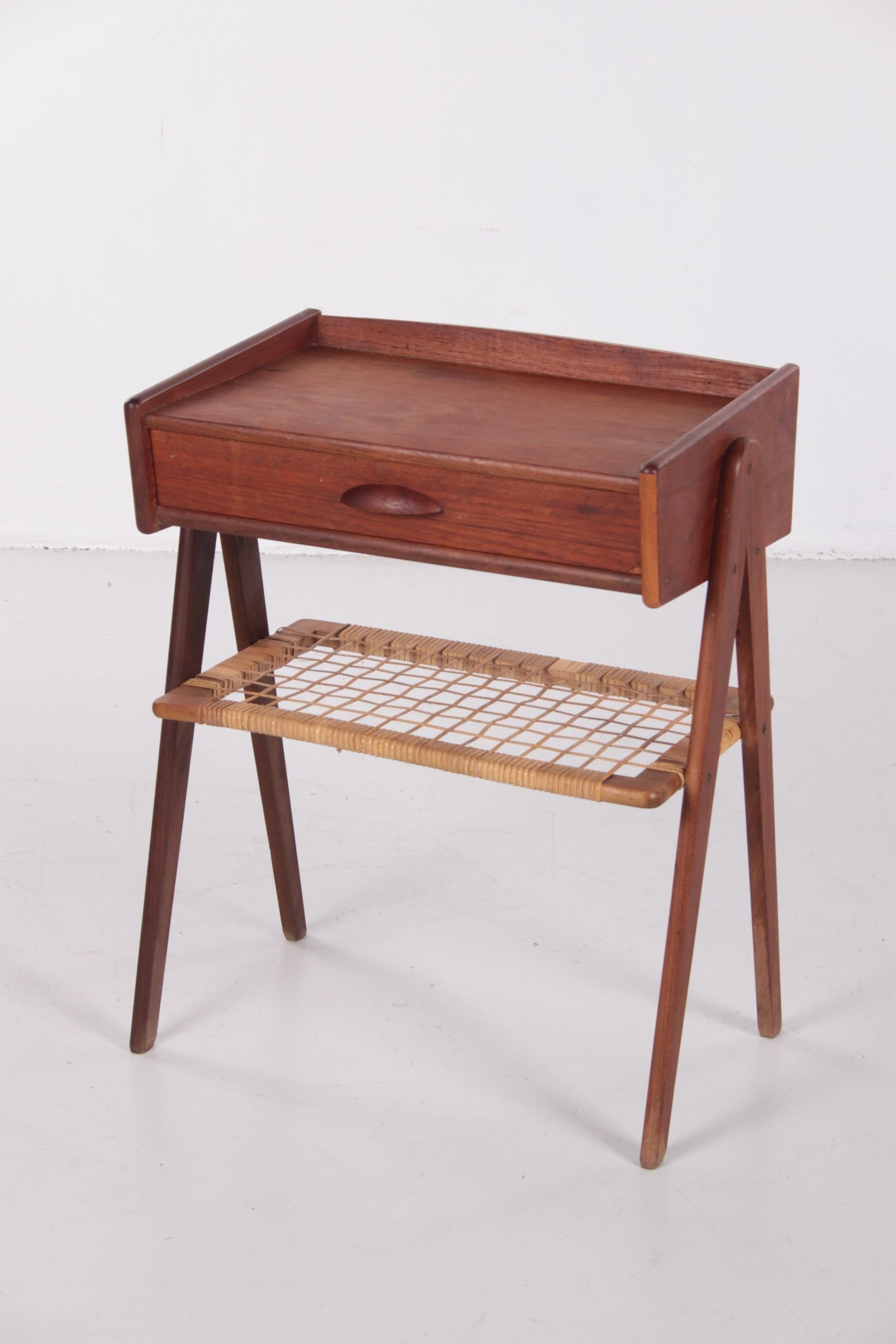 Danish Bedside Table with Rattan Rack and Drawer at 1stDibs