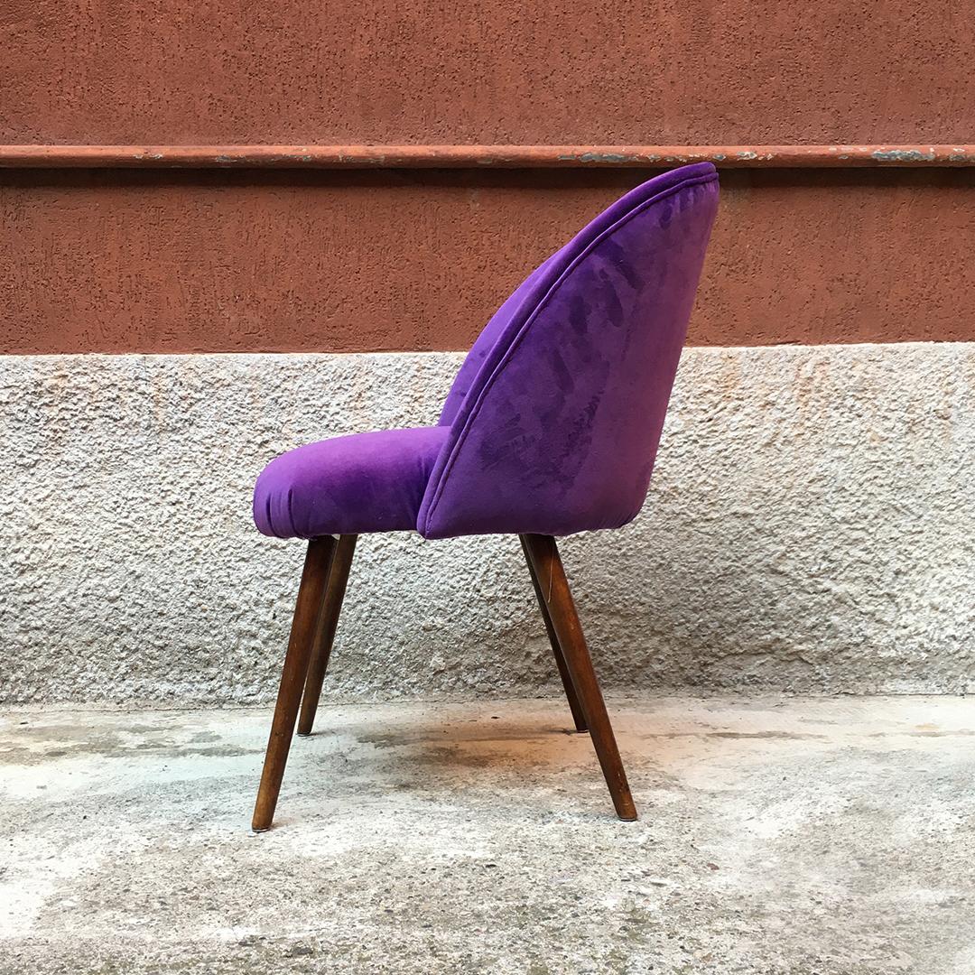 Danish Beech and Violet Velvet Upholstery Armchairs, 1960s 5