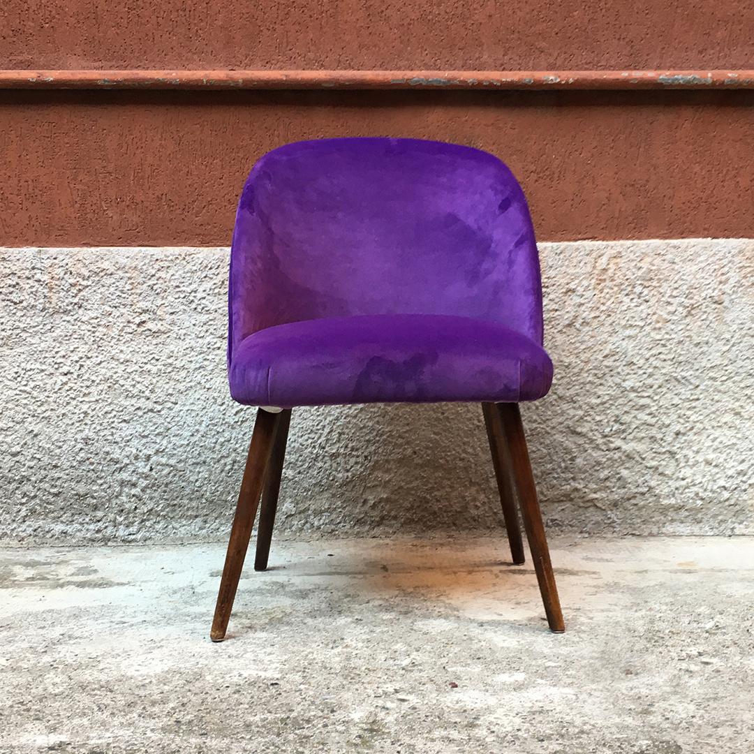 Danish Beech and Violet Velvet Upholstery Armchairs, 1960s 7