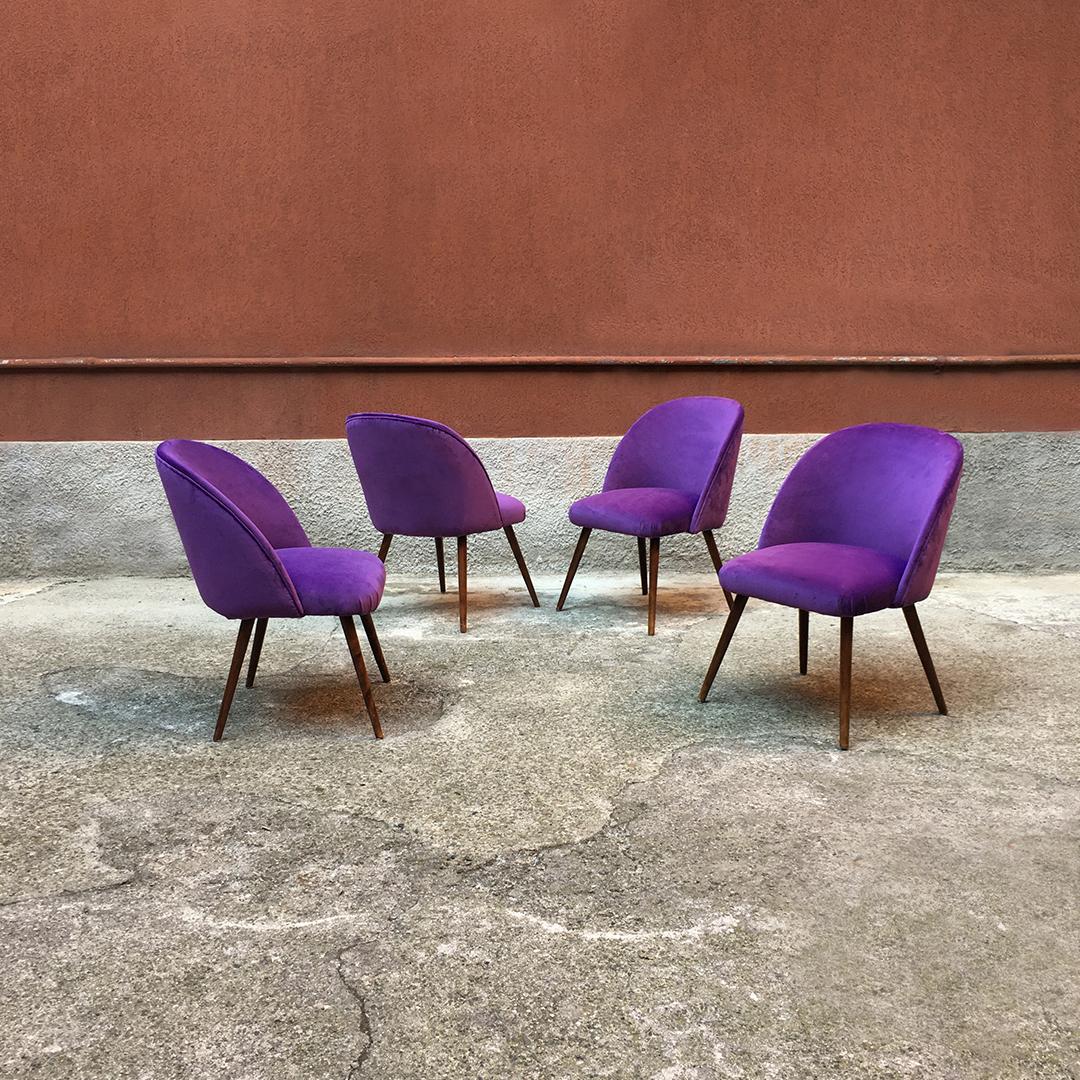 Mid-Century Modern Danish Beech and Violet Velvet Upholstery Armchairs, 1960s