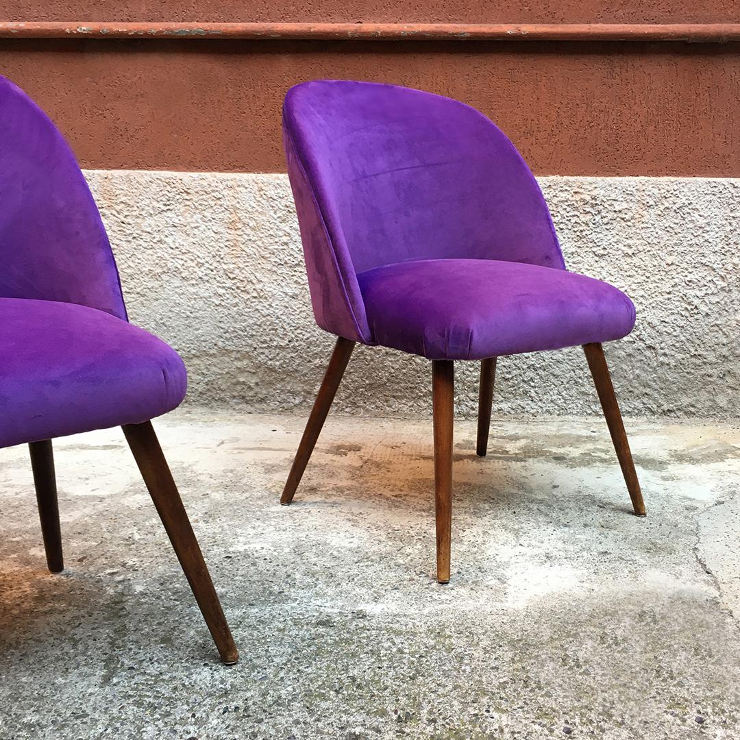 Danish Beech and Violet Velvet Upholstery Armchairs, 1960s In Good Condition In MIlano, IT