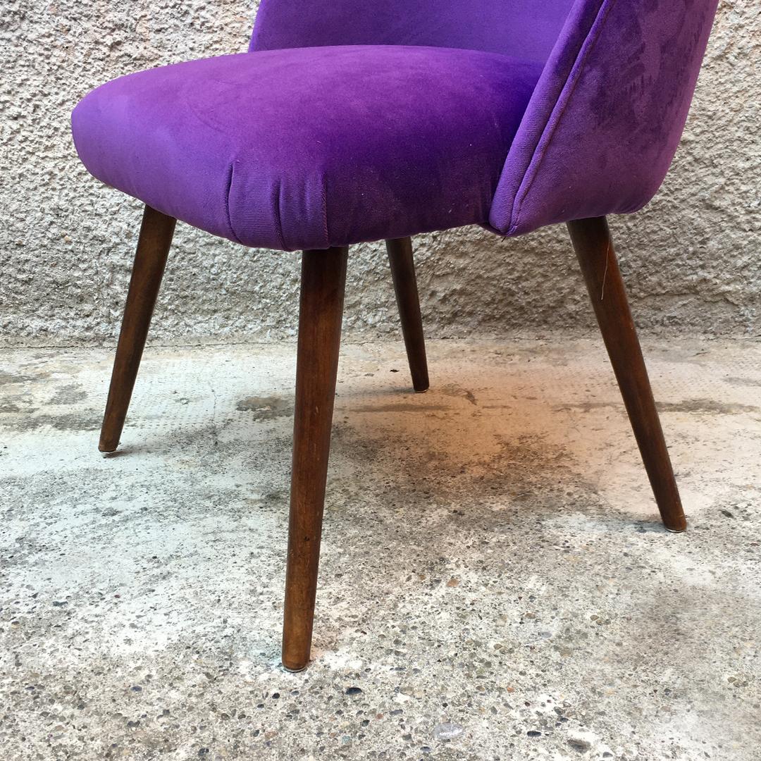 Danish Beech and Violet Velvet Upholstery Armchairs, 1960s 3