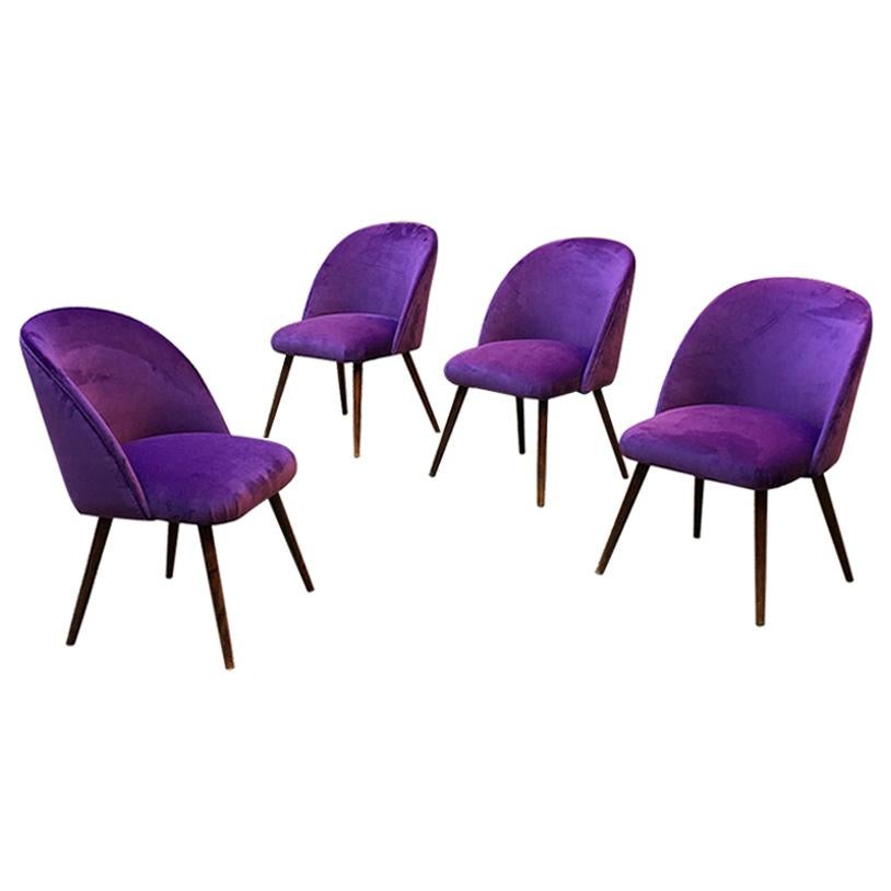 Danish Beech and Violet Velvet Upholstery Armchairs, 1960s