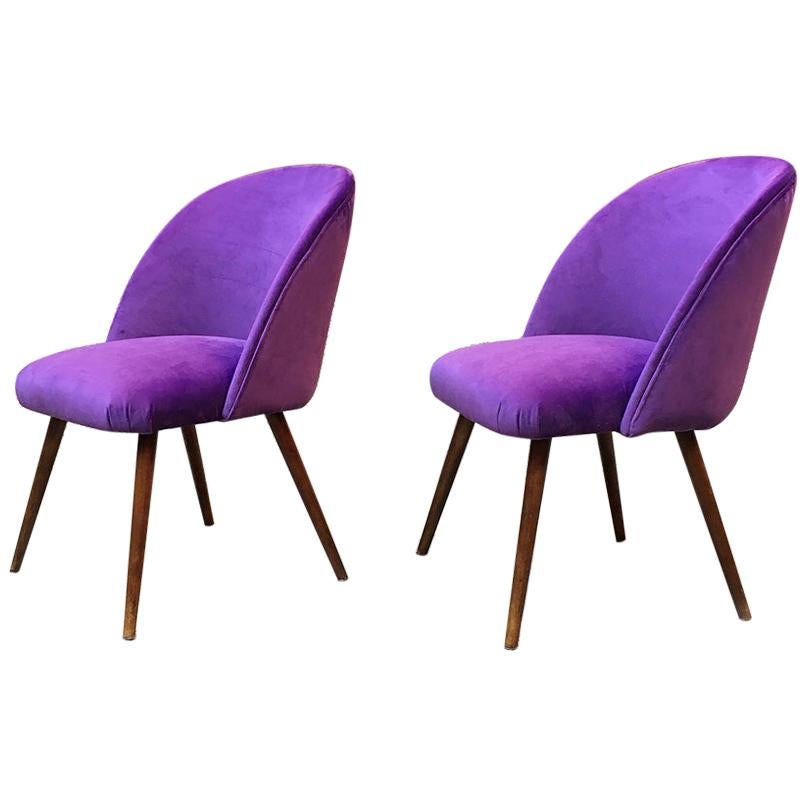 Danish Beech and Violet Velvet Upholstery Armchair, 1960s