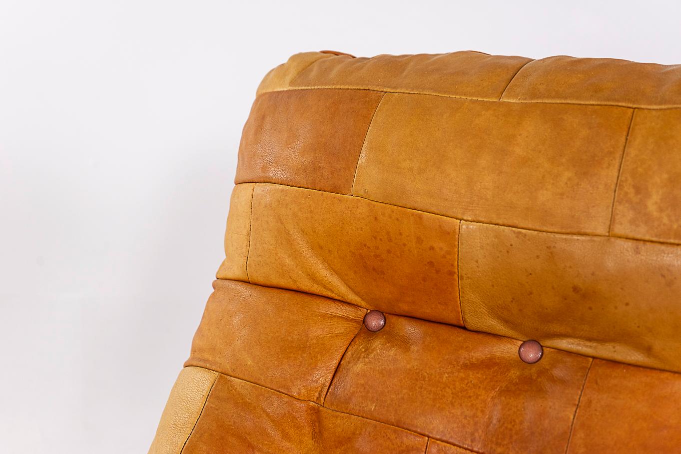 Patchwork Danish Beech & Leather Lounge Chair  For Sale