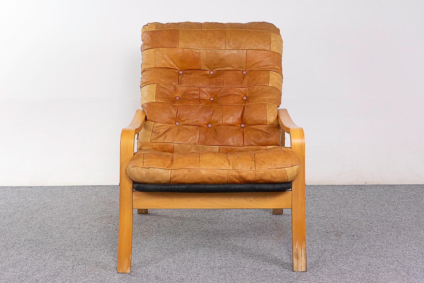 Late 20th Century Danish Beech & Leather Lounge Chair  For Sale