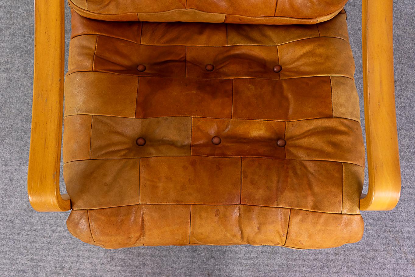 Danish Beech & Leather Lounge Chair  For Sale 1