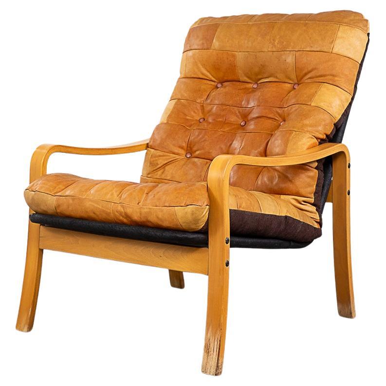 Danish Beech & Leather Lounge Chair  For Sale
