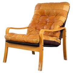 Retro Danish Beech & Leather Lounge Chair 