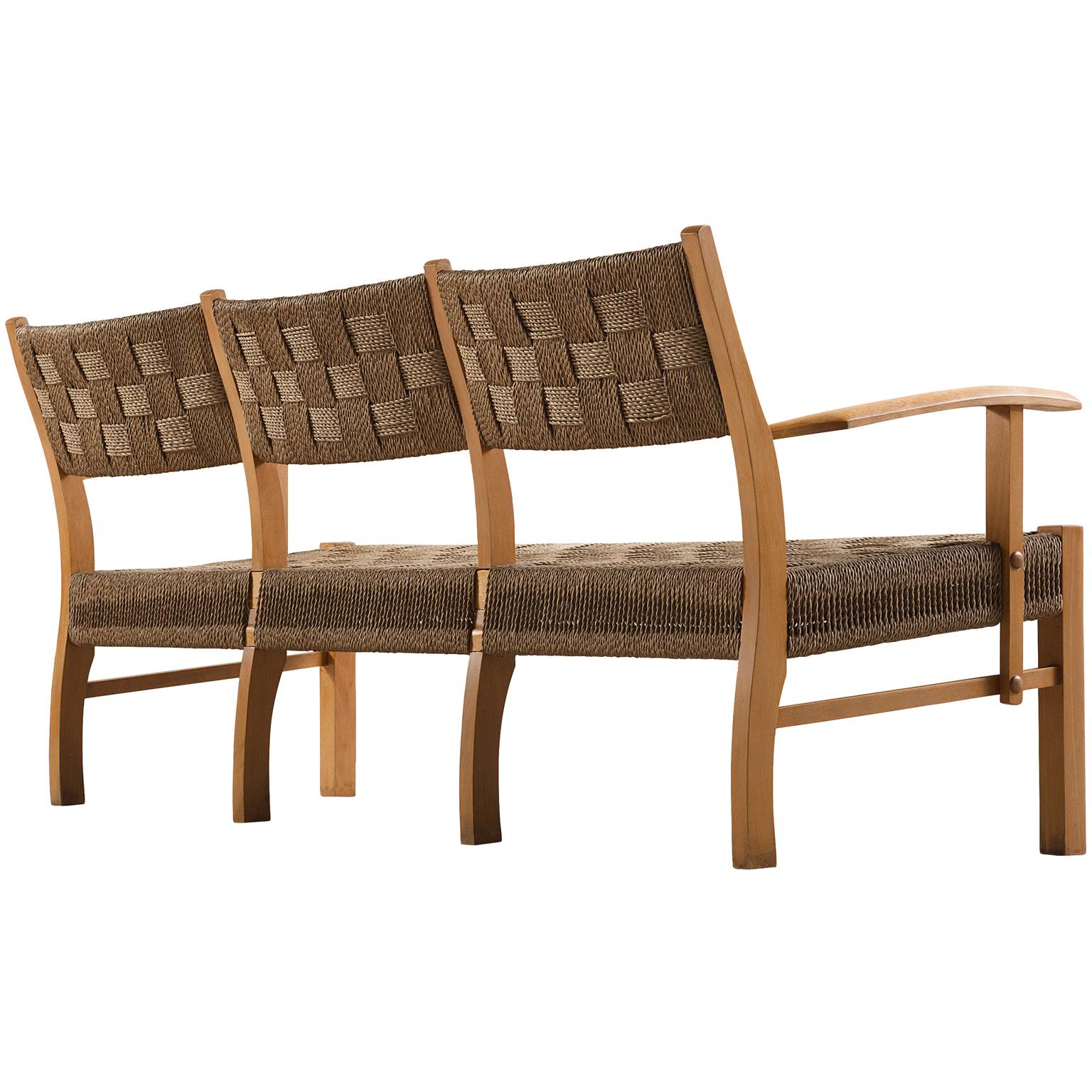Danish Bench in Solid Beech with Braided Rope Seating