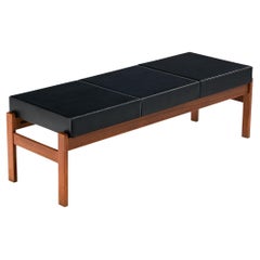 Danish Bench in Teak and Black Upholstery