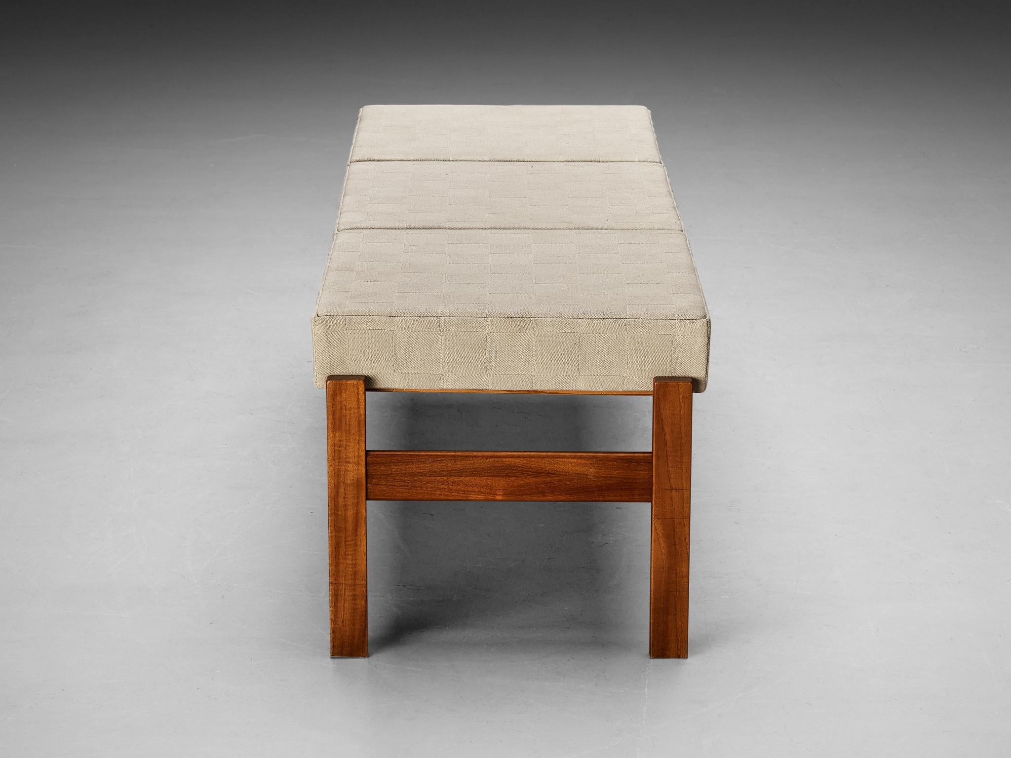 Danish Bench in Teak and Checkered Off-White Upholstery  2