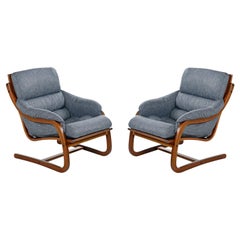 Danish Bent Teak Cantilever Lounge Chair Set by Stouby Polster, Fully Restored