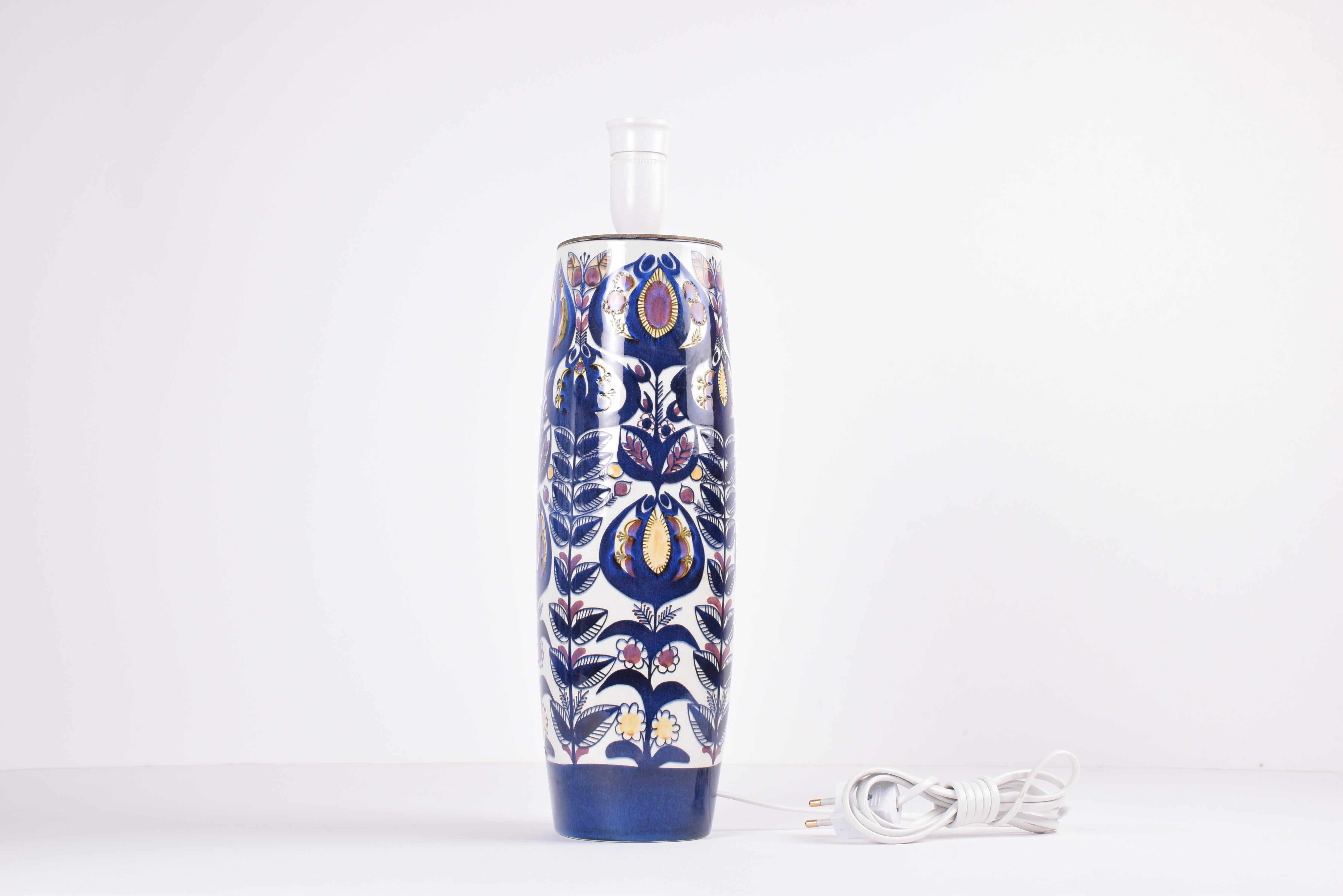 Mid-Century Modern Danish Berte Jessen for Aluminia Tall Ceramic Table Lamp with Floral Decor 1960s For Sale
