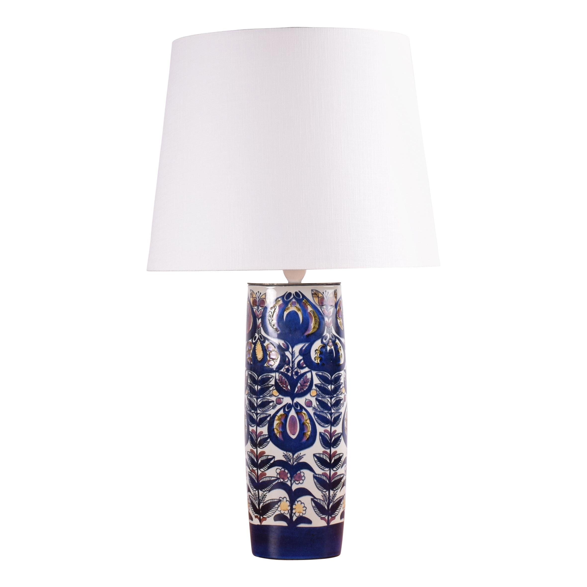 Danish Berte Jessen for Aluminia Tall Ceramic Table Lamp with Floral Decor 1960s For Sale