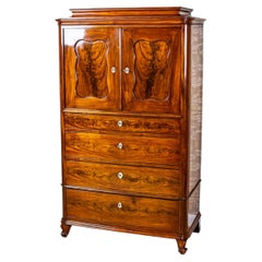Danish Biedermeier Cabinet, 19th Century, Walnut Veneer, Renovated