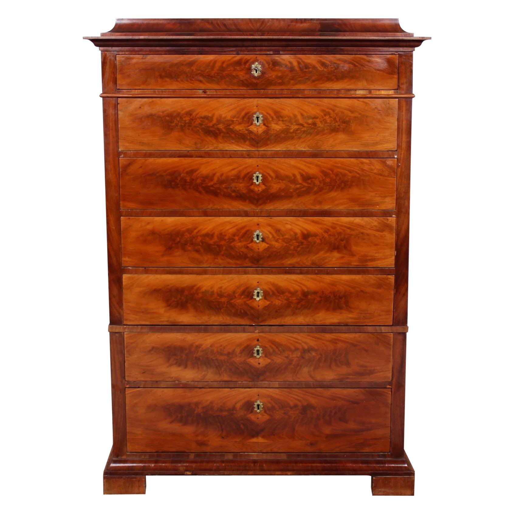Danish Biedermeier Chest of Drawers 19th Century Flamed Mahogany For Sale