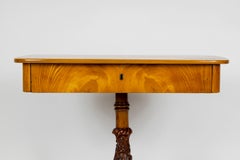 Danish Biedermeier Elm Occasional Table with Carved Base and Drawer
