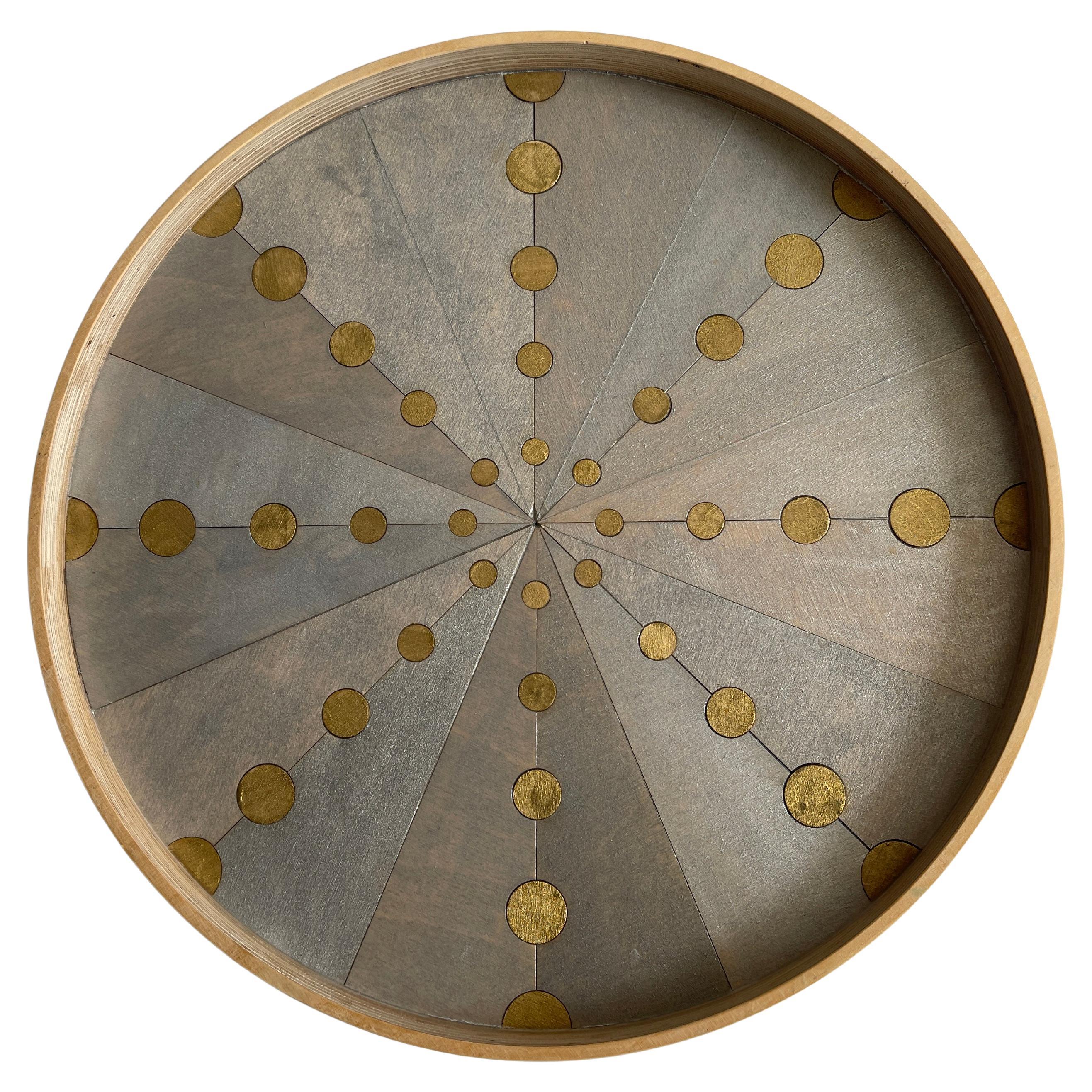 Danish Birch Marquetry "Constellation" Design Round Serving Tray For Sale