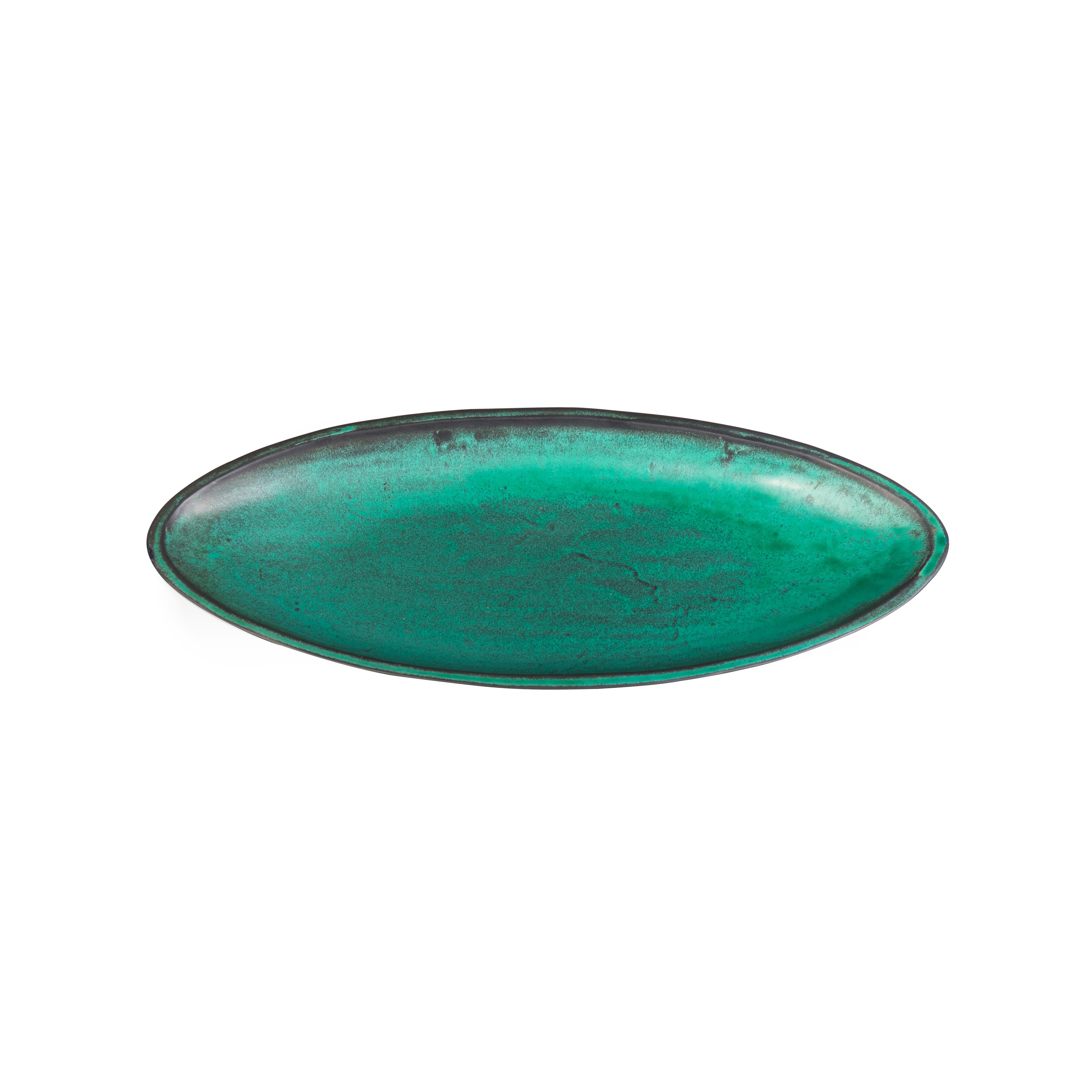 Scandinavian Modern Danish black and turquoise green elliptical shaped dish plate For Sale