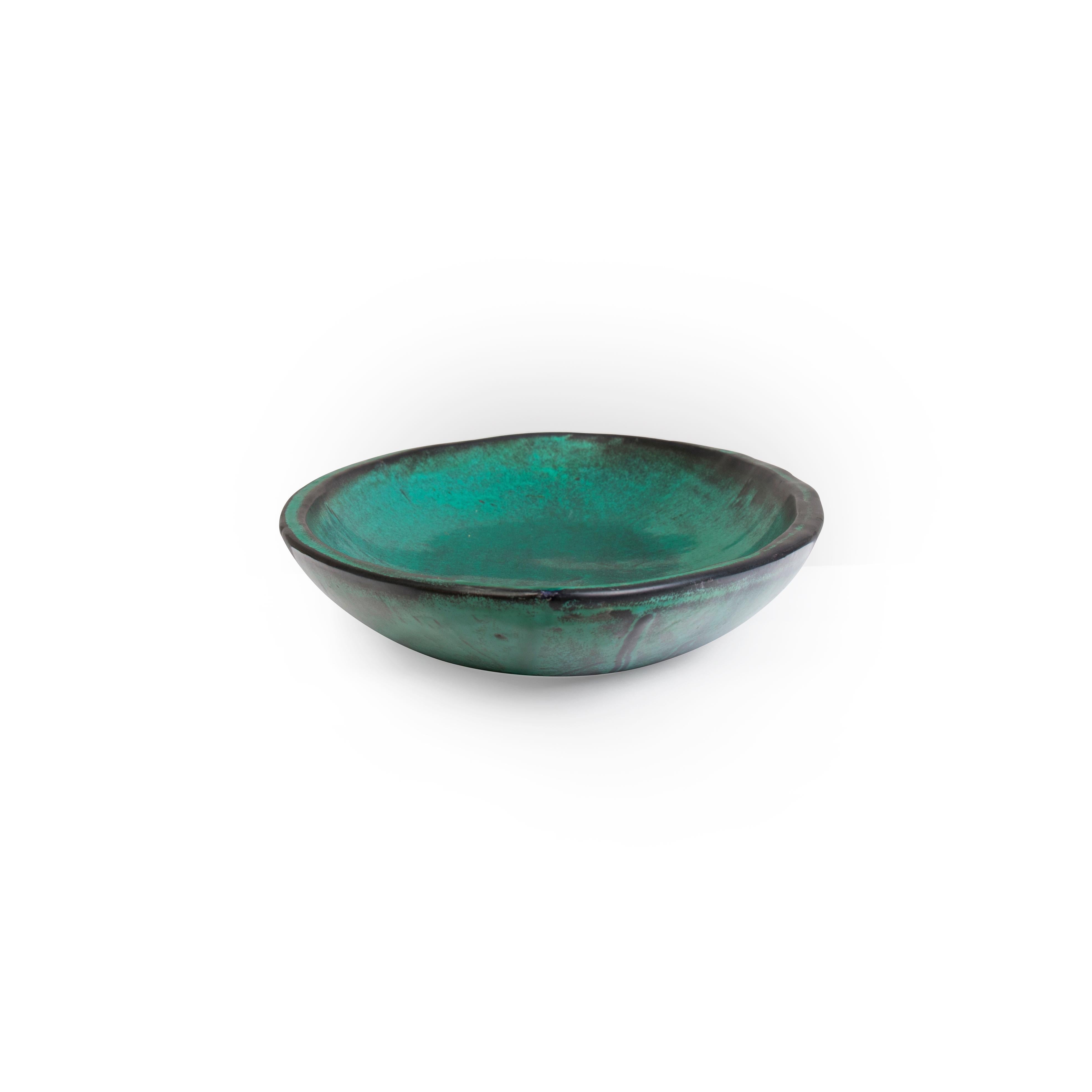 Glazed Danish black and turquoise green elliptical shaped dish plate For Sale