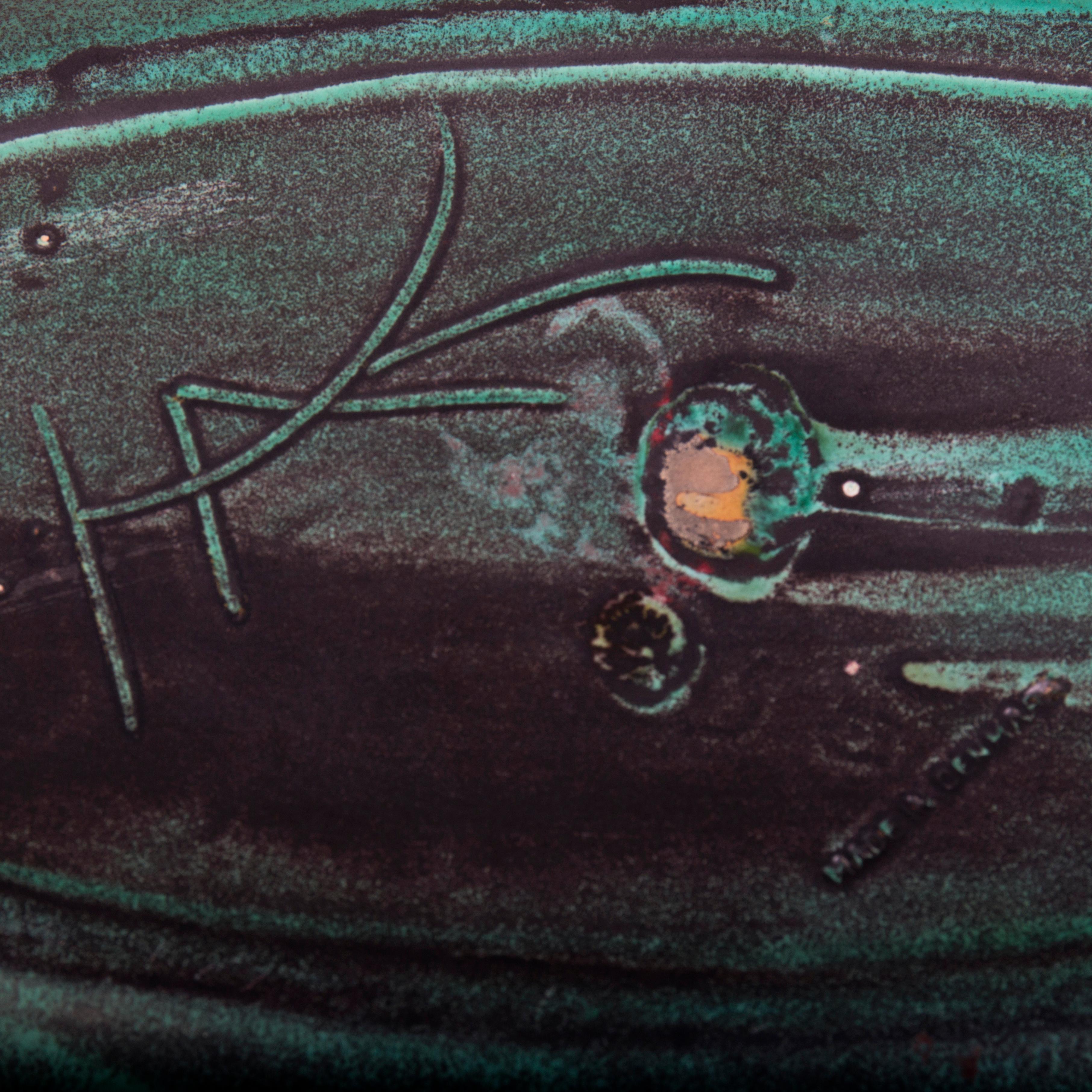 Mid-20th Century Danish black and turquoise green elliptical shaped dish plate For Sale