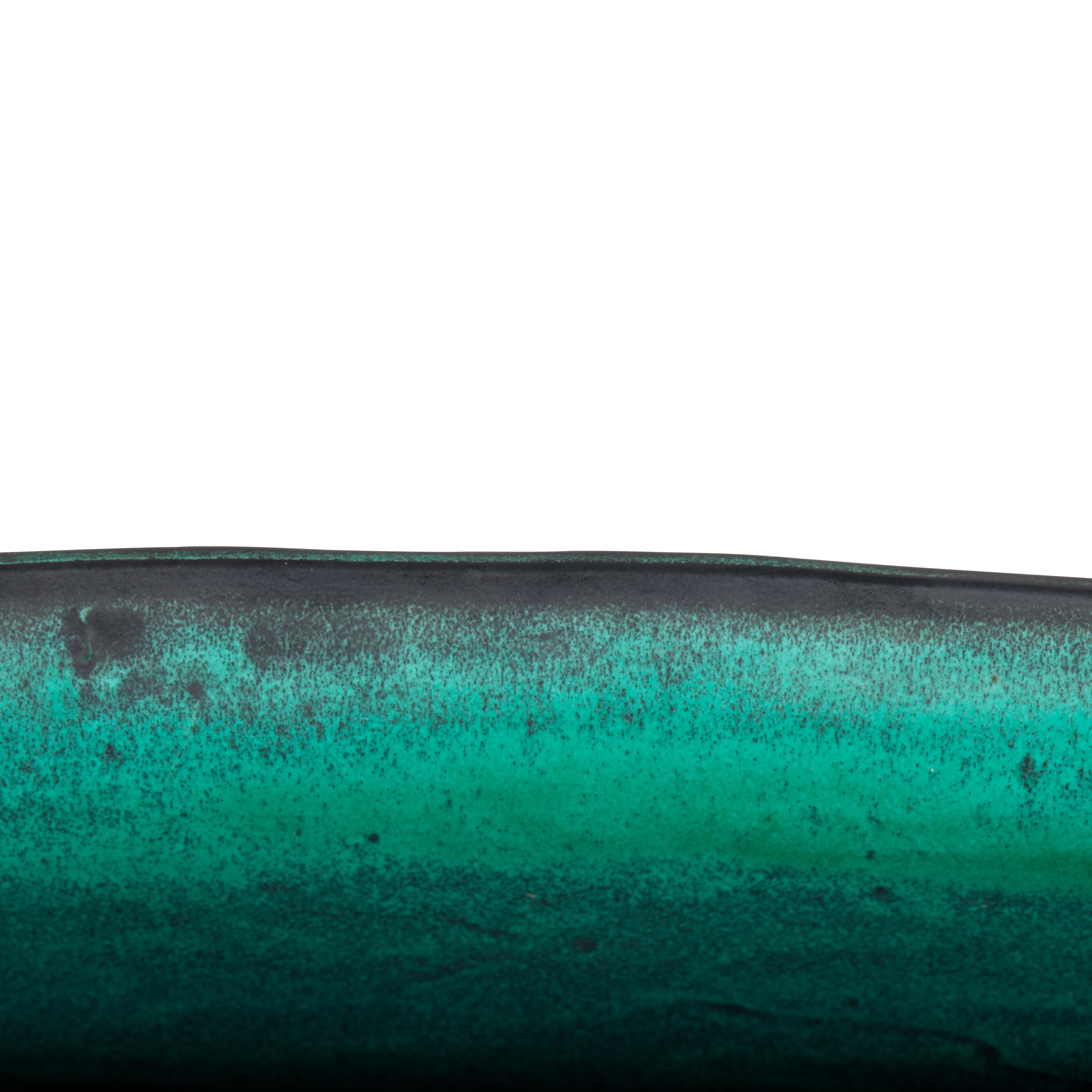 Dänische elliptisch geformte schwarze und türkisgrüne elliptische Schale im Angebot 1