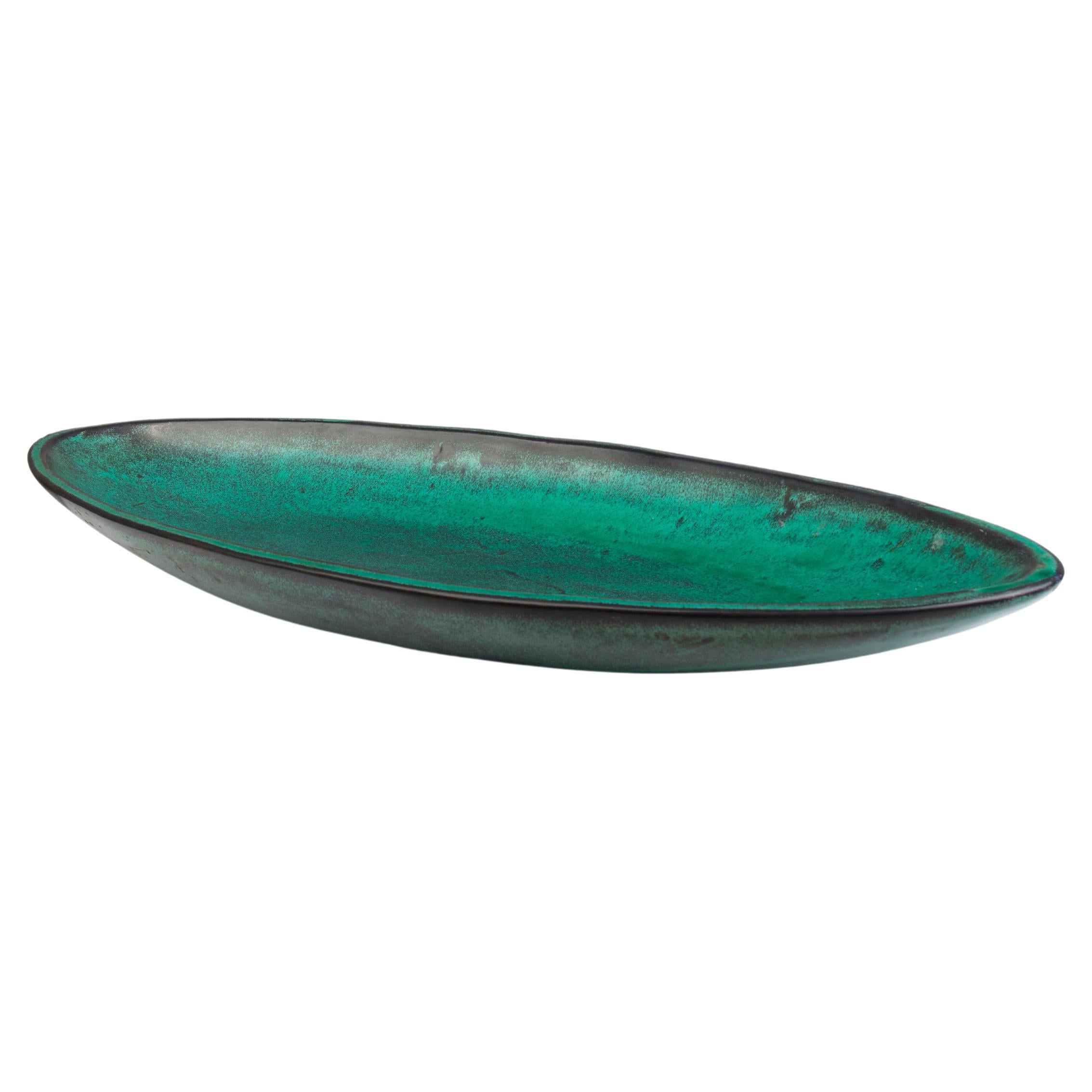 Plato danés de forma elíptica negro y verde turquesa en venta