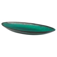 Assiette creuse danoise de forme elliptique en noir et vert turquoise