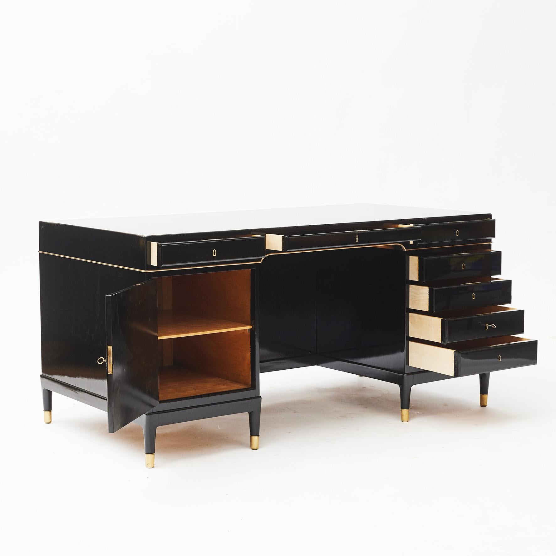 Scandinavian Modern Danish Black Lacquer Writing Desk