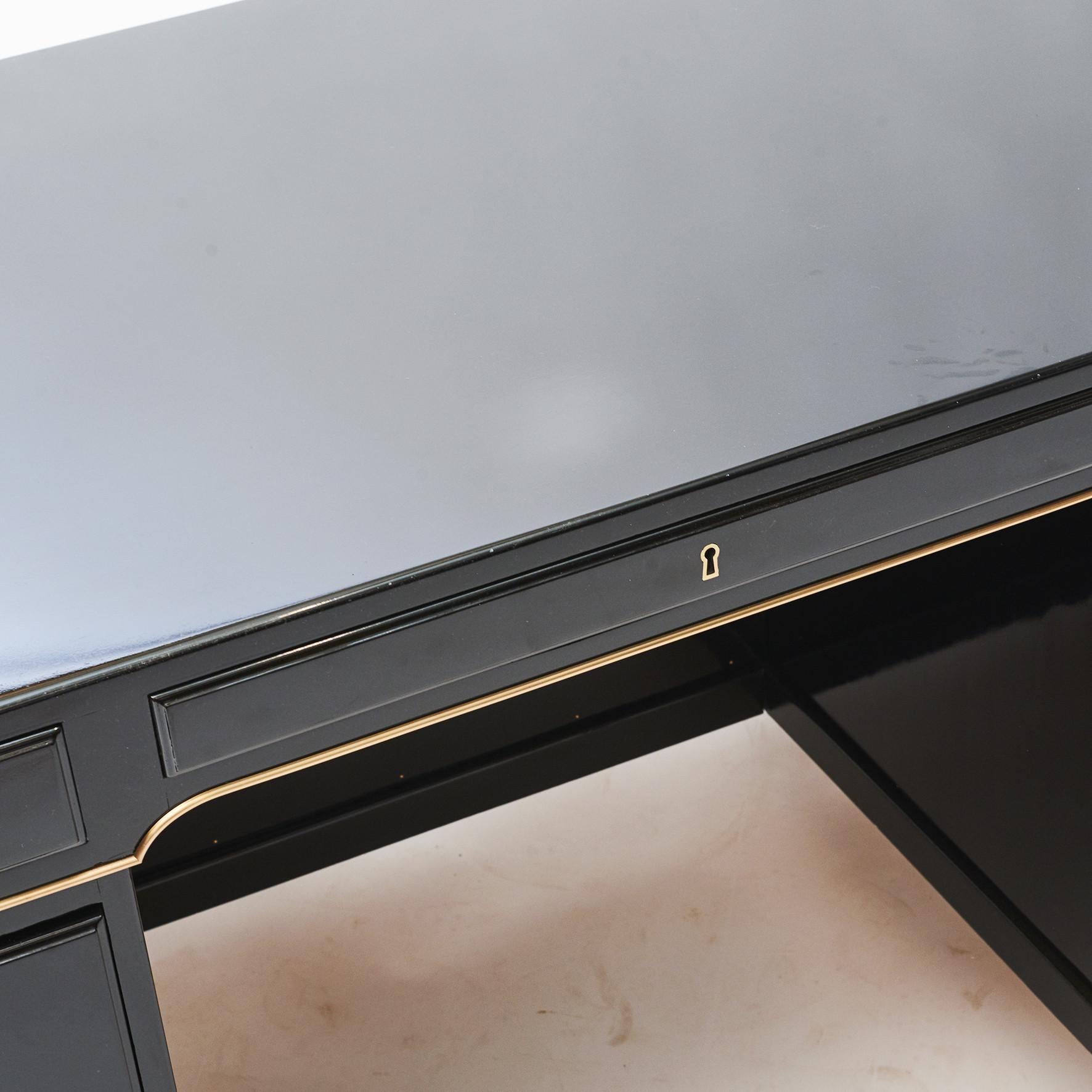 Brass Danish Black Lacquer Writing Desk