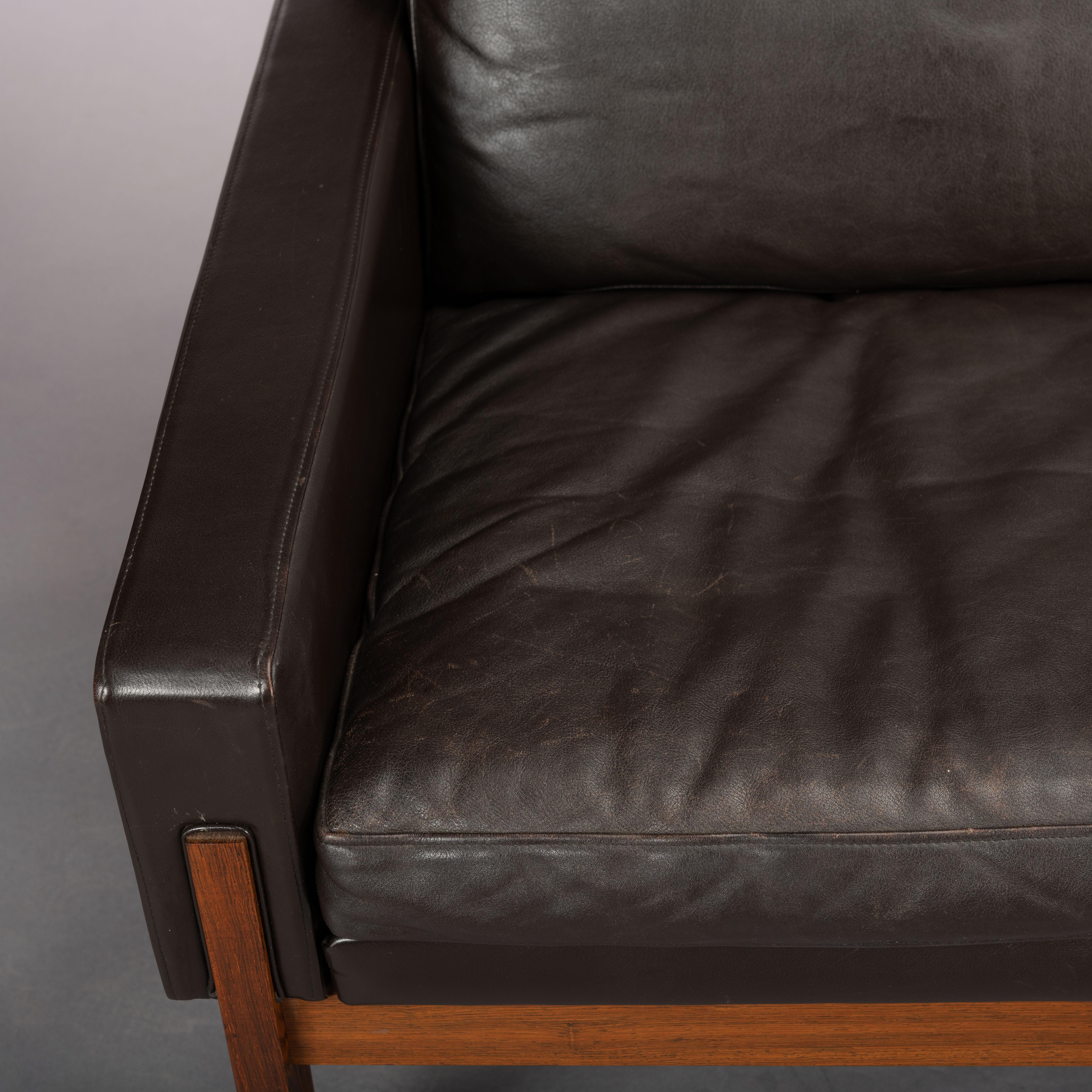 Danish Black Leather 2-Seater Sofa with Rosewood, 1960s 9