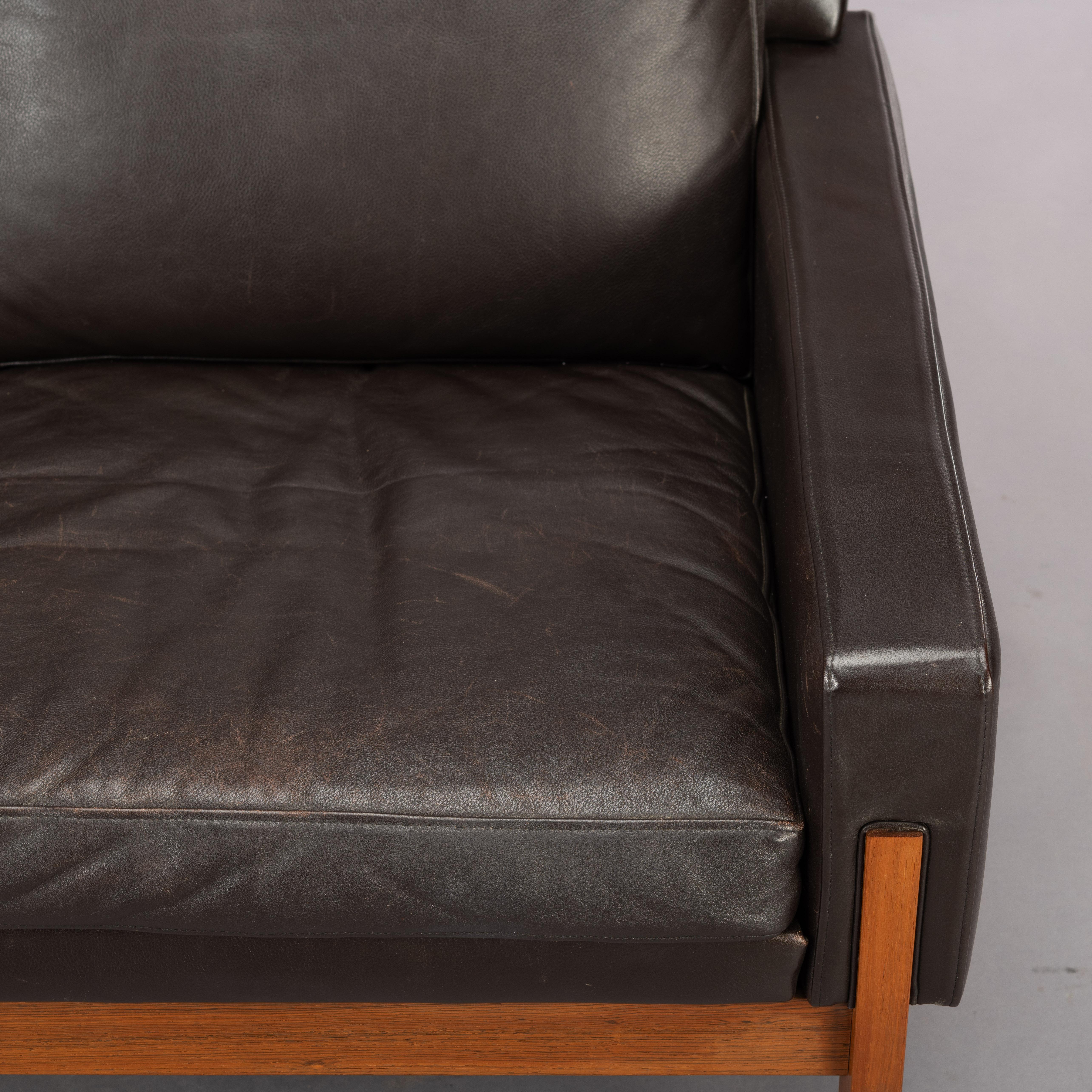 Danish Black Leather 2-Seater Sofa with Rosewood, 1960s 10