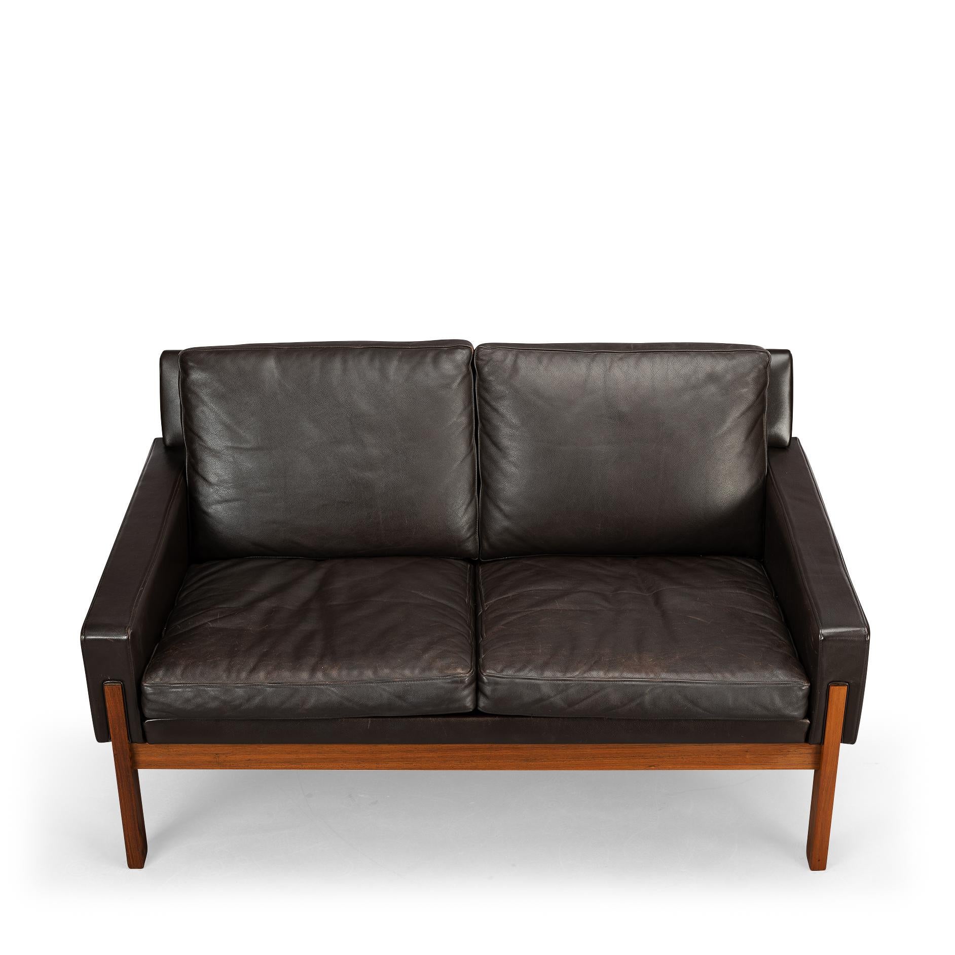 Danish Black Leather 2-Seater Sofa with Rosewood, 1960s 11