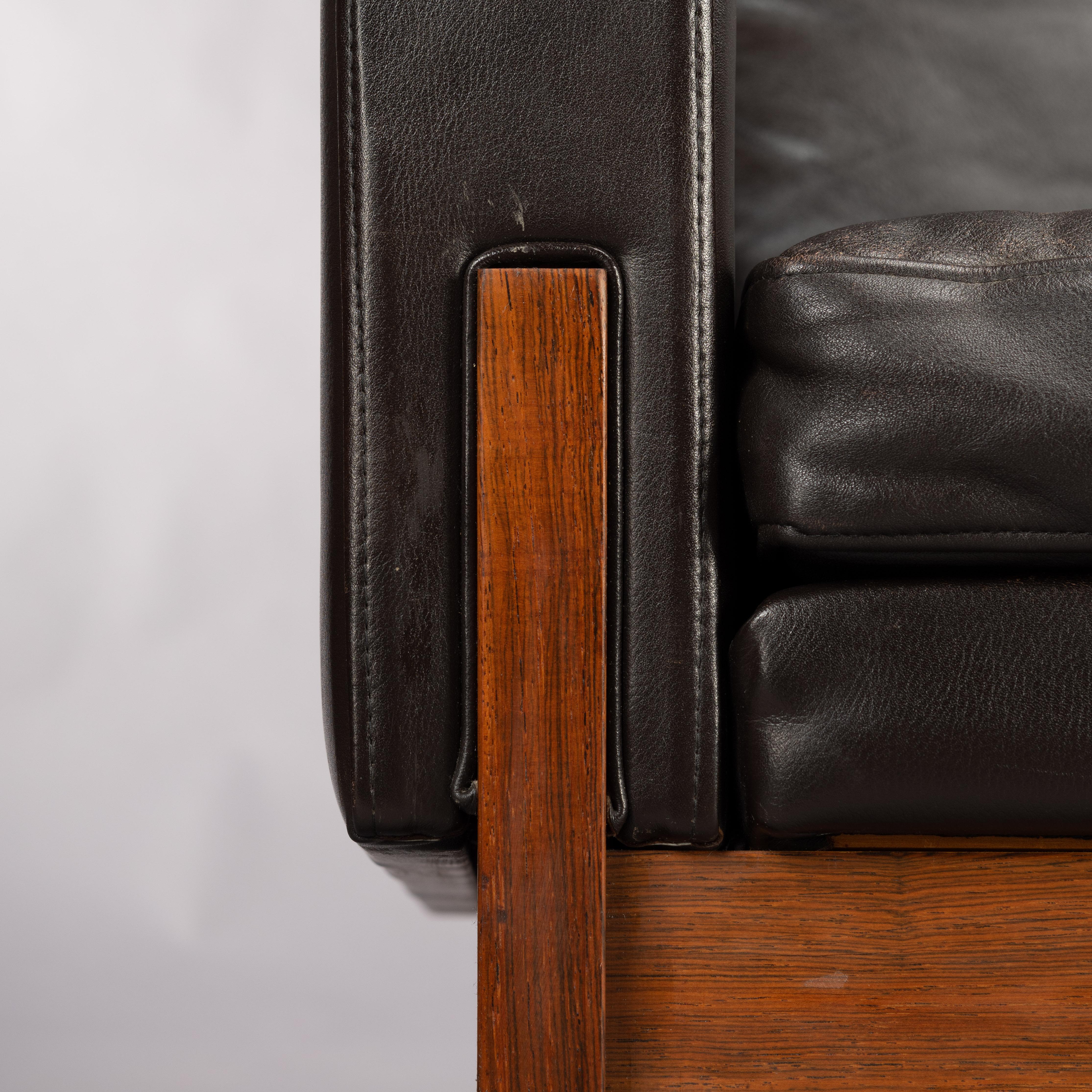 Mid-20th Century Danish Black Leather 2-Seater Sofa with Rosewood, 1960s