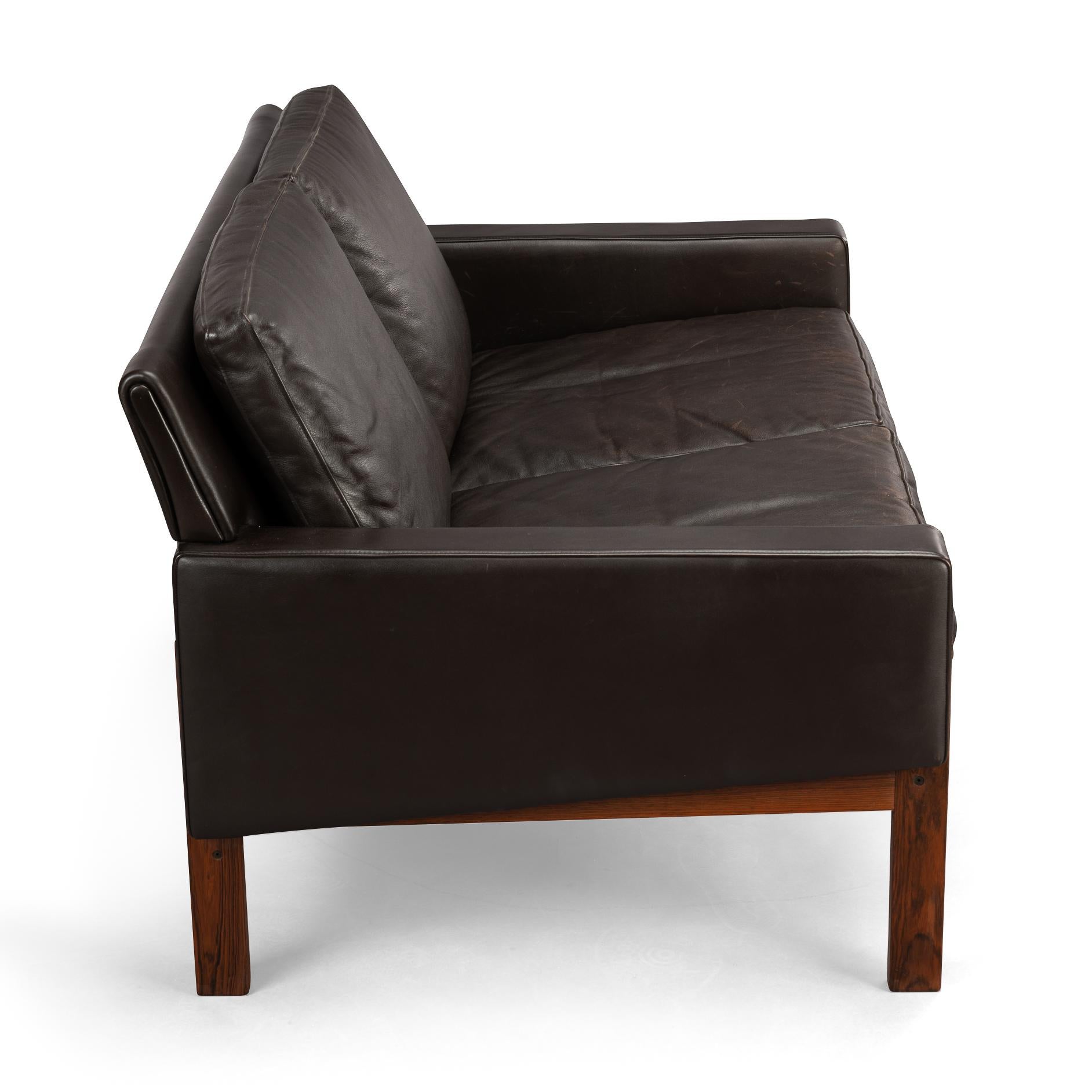 Danish Black Leather 2-Seater Sofa with Rosewood, 1960s 2